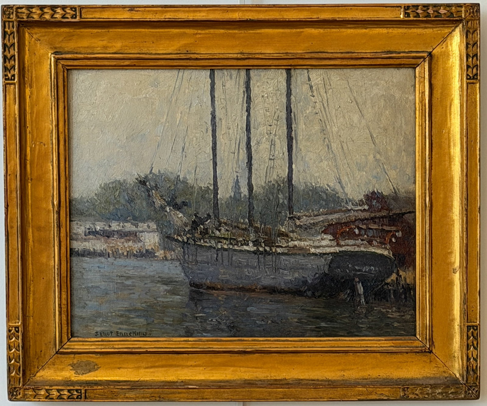 Joseph Eliot Enneking: American, 1881-1942 After the Fog Signed J. Eliot Enneking (ll) Oil on board 11 x 13 3/4 inches Framed 15 1/2 x 18 1/2 inches Provenance: Portland Society of Art. Portland, Maine Duxbury Art