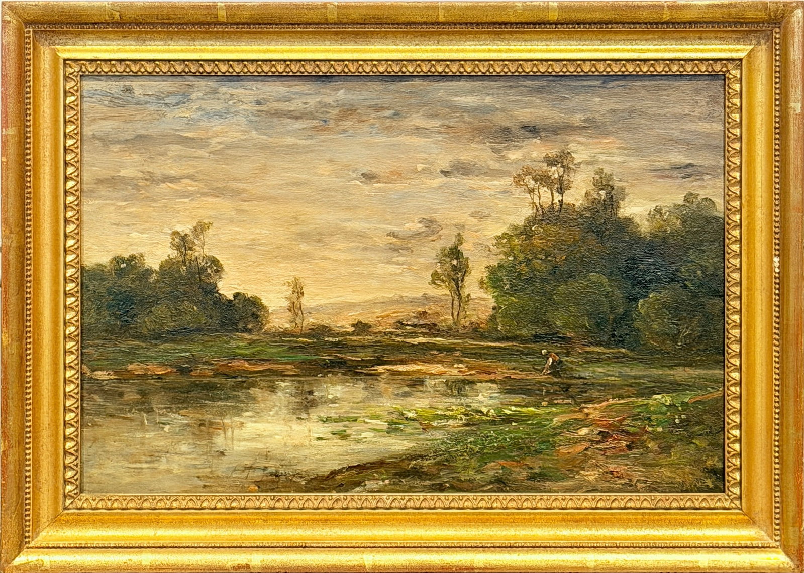 American School: Early 20th Century Maiden at the Water's Edge Oil on panel 12 x 18 inches Framed 16 x 22 inches