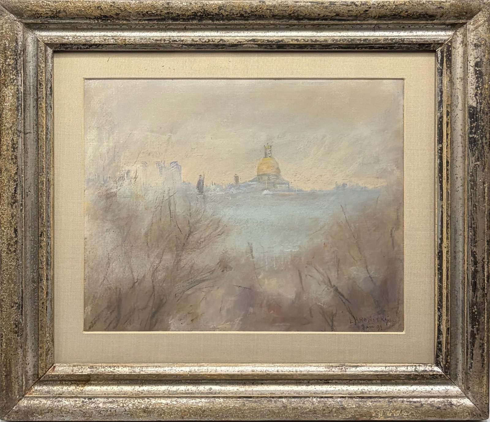 Louis Kronberg: American, 1872-1965 Boston Statehouse, 1881 Signed and dated L. Kronberg Jan 91 (lr) Pastel on paper 8 1/2 x 10 1/2 inches Framed 12 1/2 x 14 1/2 inches Provenance: The Crane Collection, Boston,