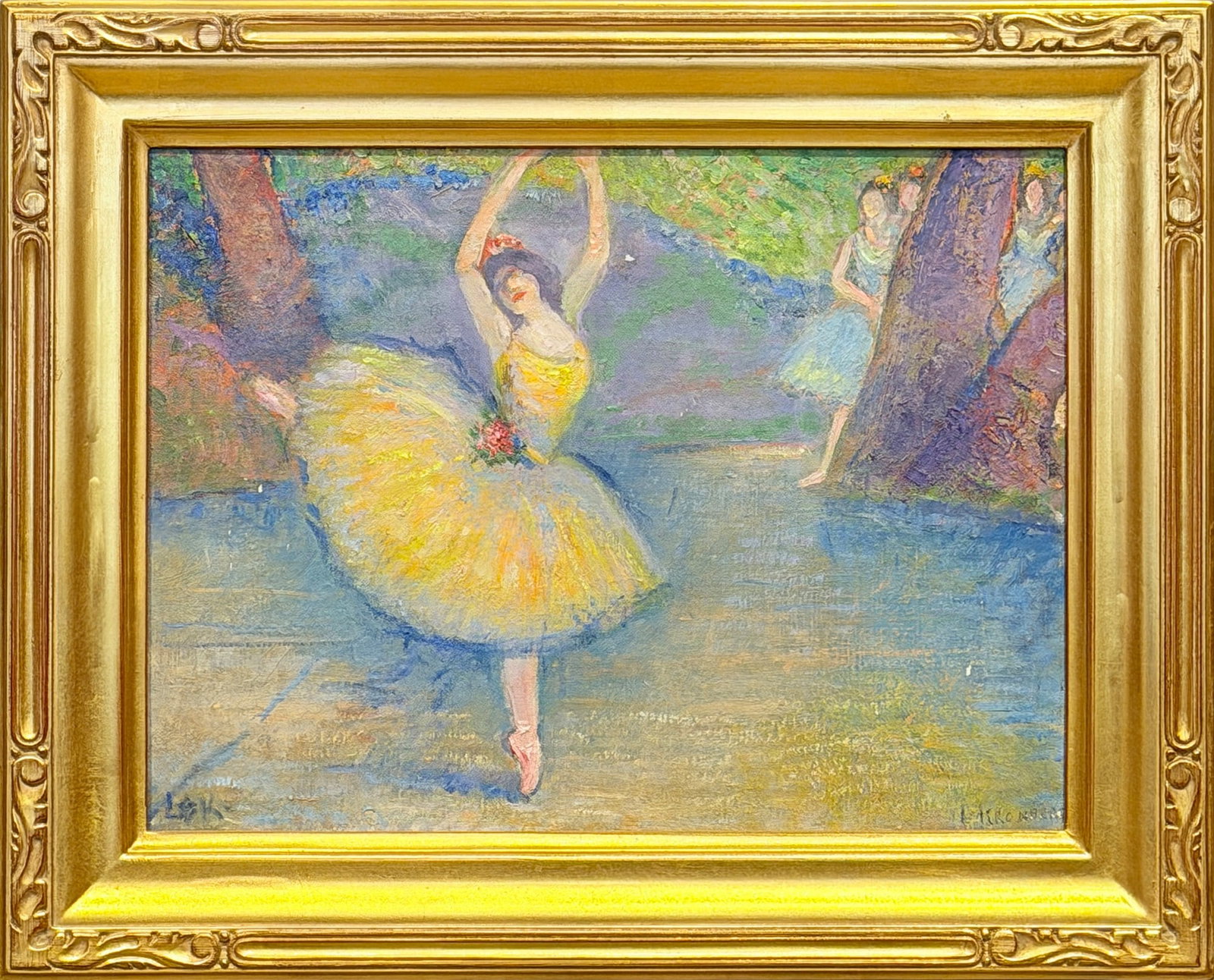 Louis Kronberg: American, 1872-1965 The Ballerina, 1952 Signed L. Kronberg (lr) and initialed LK (ll); initialed and dated LK 1952 and inscribed Repainted, 1956 to the reverse; inscribed To Anne on her Wedding Day,