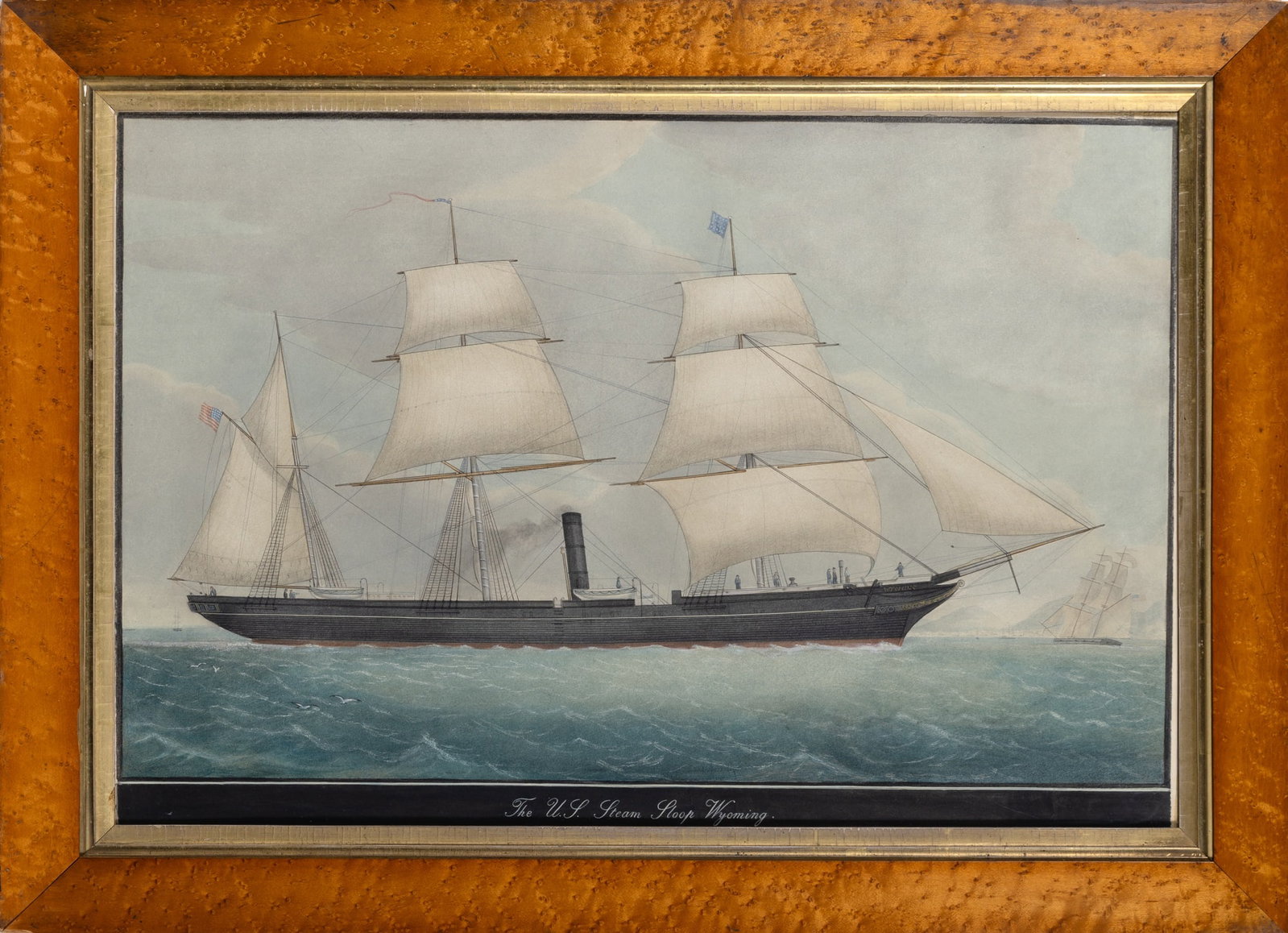 Charles Parsons: American 1821-1910 The U.S. Steam Sloop Wyoming Inscribed as titled (lc) Watercolor on paper mounted to board 17 3/4 x 26 inches Framed 22 7/8 x 31 1/2 inches