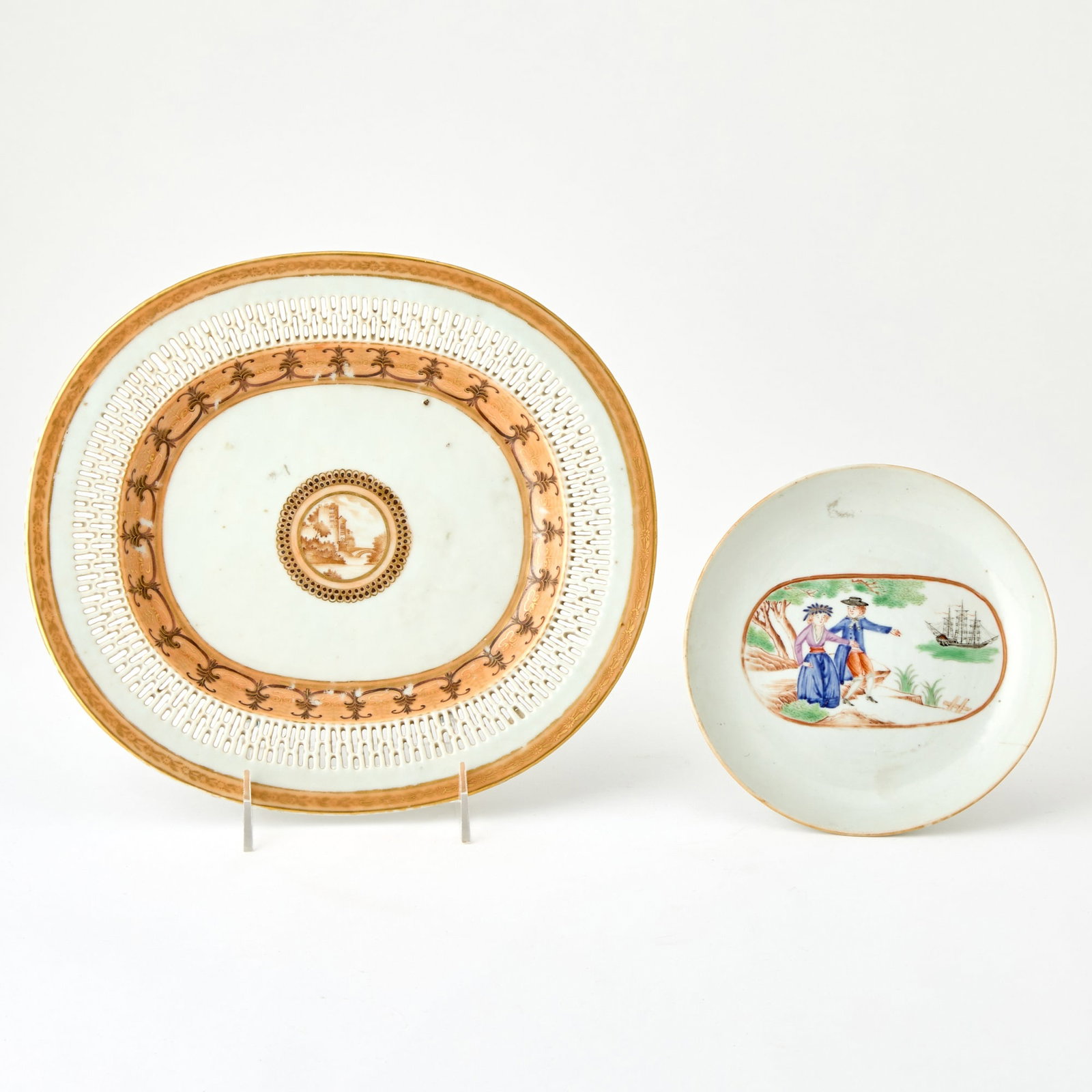 Chinese Export Porcelain Reticulated Dish Together with a Chinese Export Porcelain 'Sailor's (1 of 2)