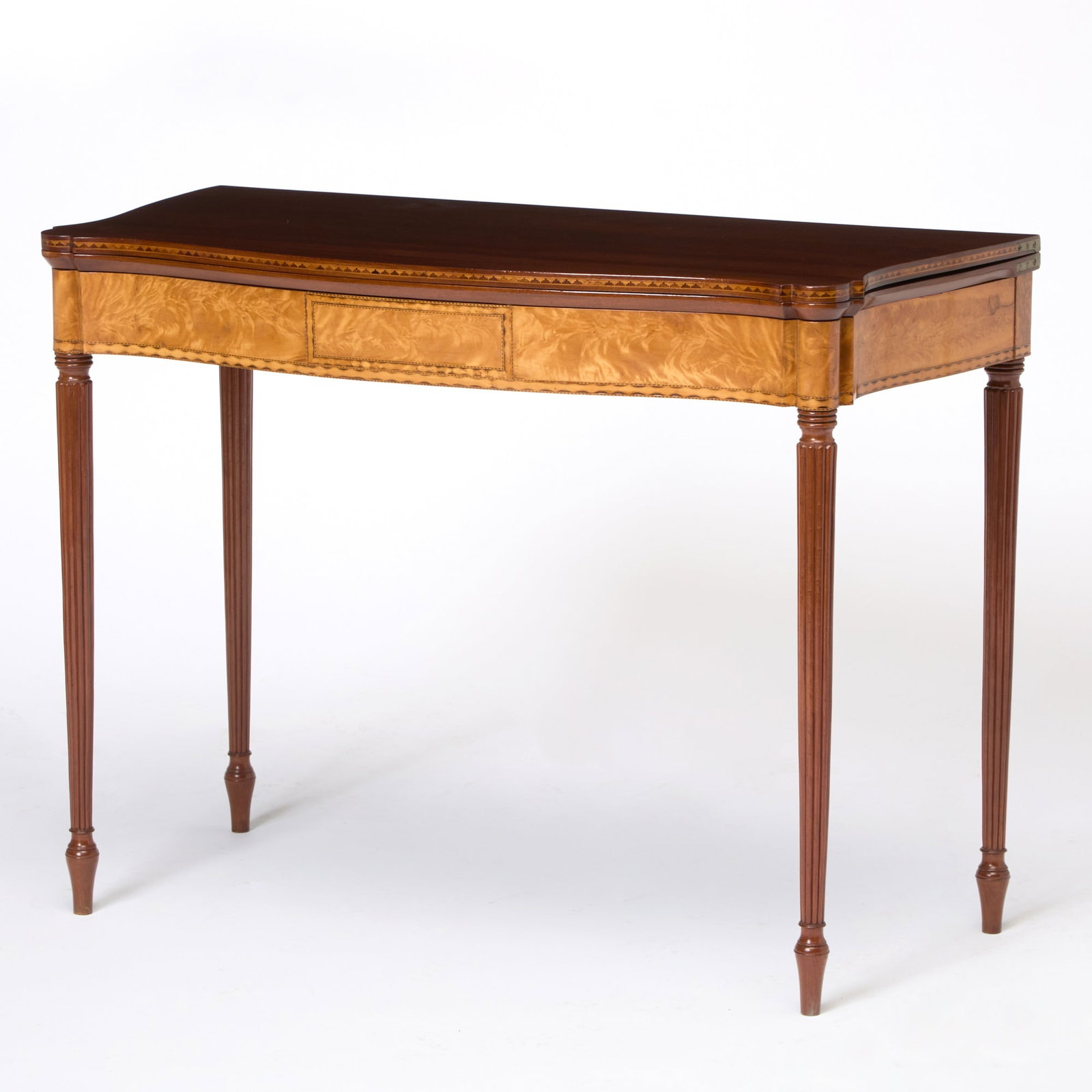 Federal Inlaid Mahogany and Satinwood Serpentine Games Table (1 of 6)
