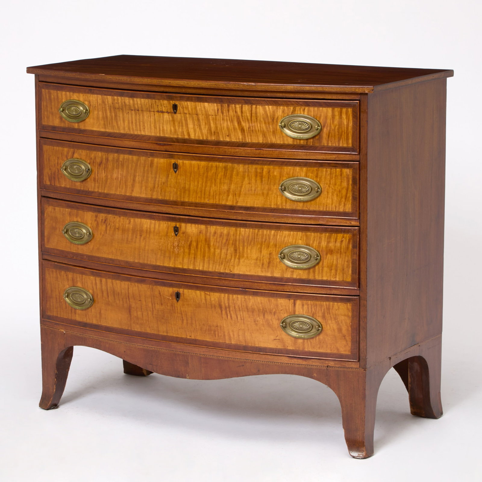 Federal Mahogany and Tiger Maple Bowfront Chest of Drawers (1 of 6)