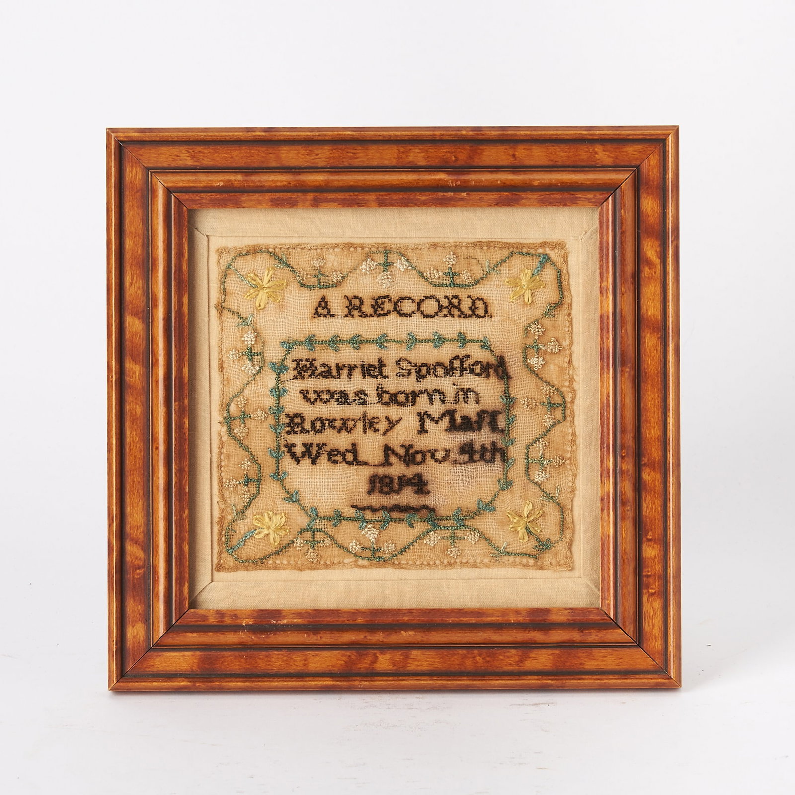 Needlework Birth Record Sampler "Harriet Spofford" (1 of 1)