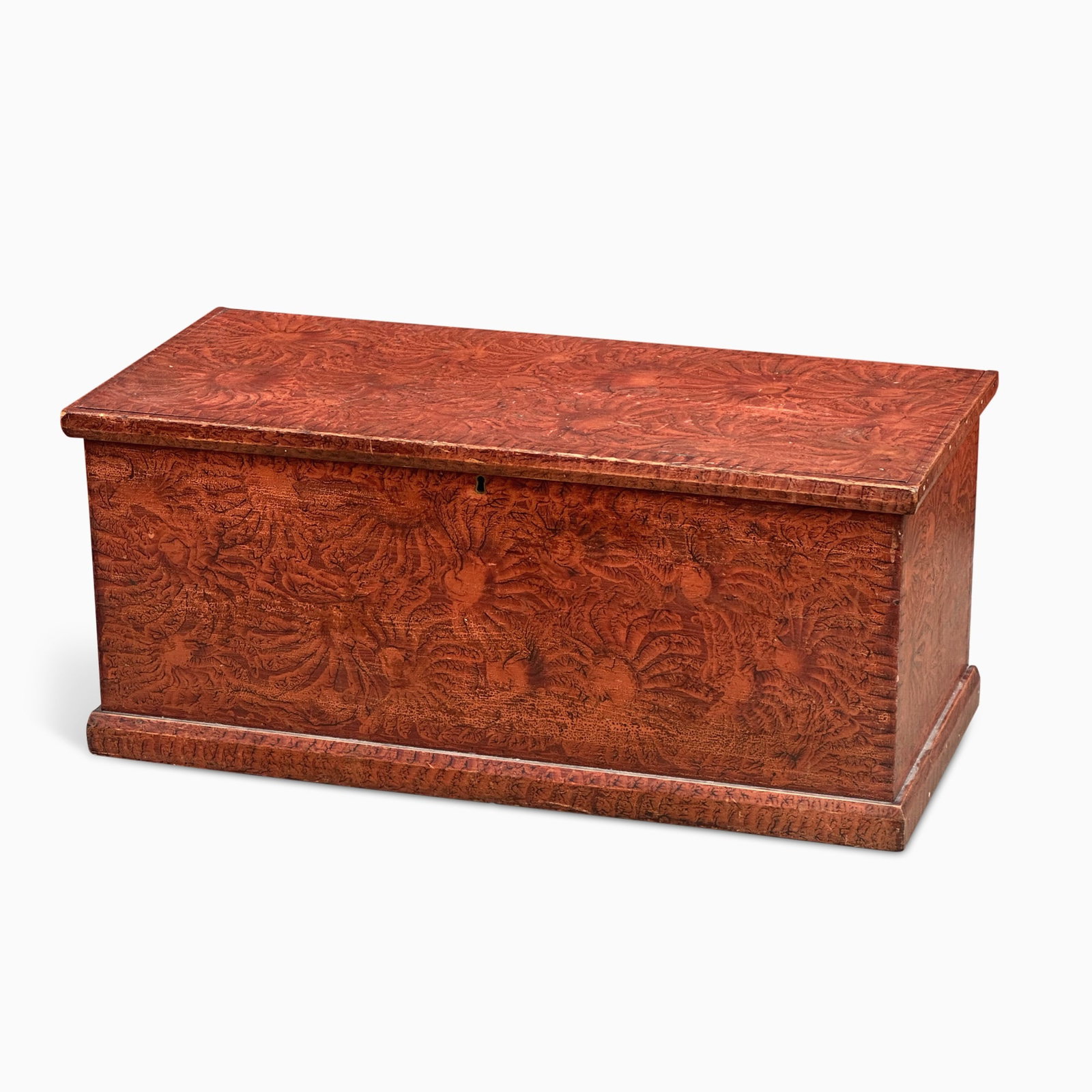 Putty Painted Pine Blanket Chest: New England, early 19th century The hinged left top with molded edge above a dovetailed box with applied lower molding. Height 16 inches, width 37 1/4 inches, depth 17 inches.