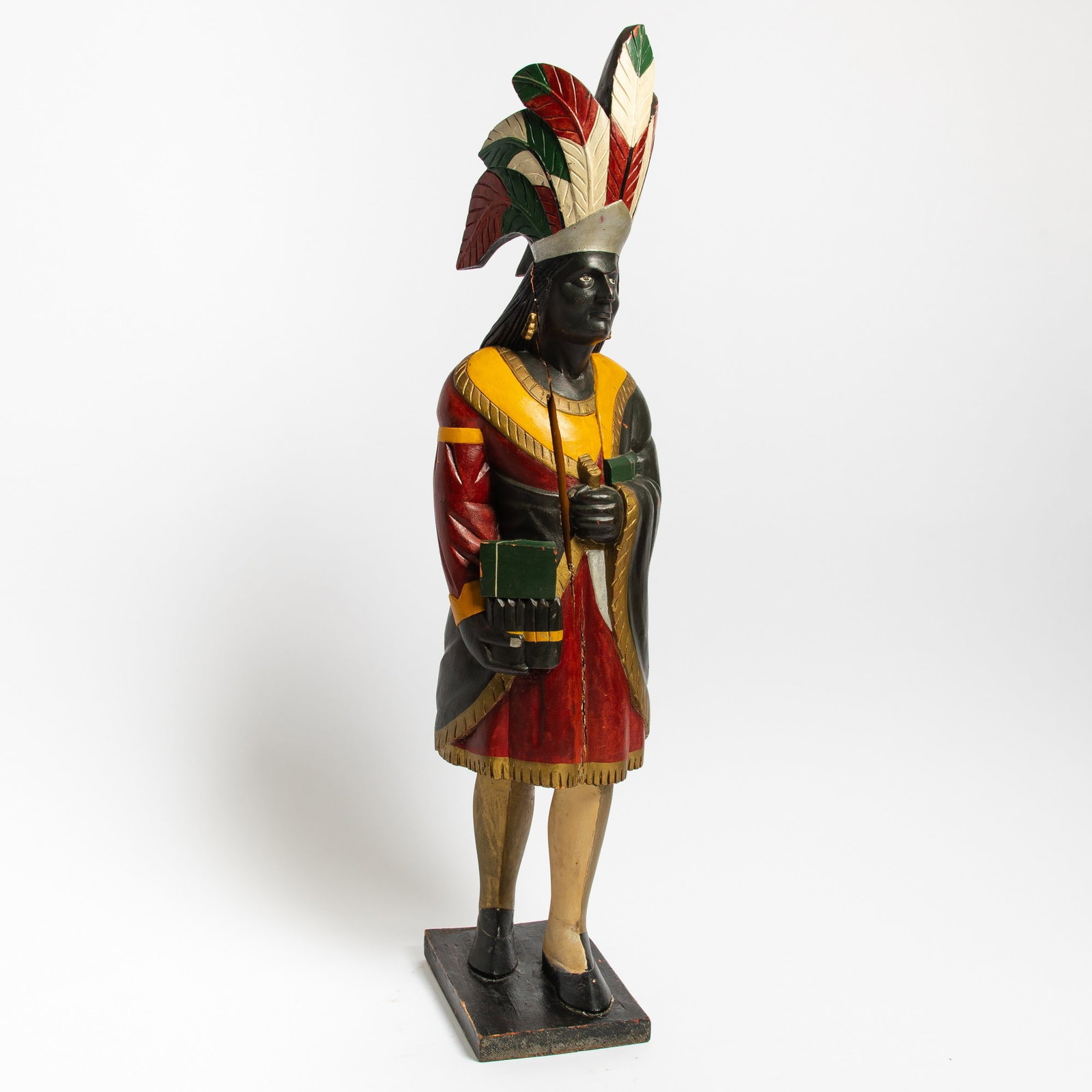 Carved and Polychrome Painted Native American Chief Tobacconist Figure (1 of 7)