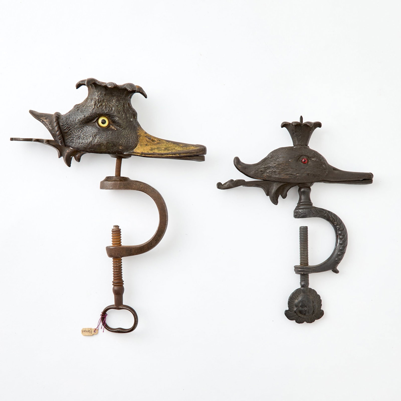 Painted and Parcel Cast Iron Duck Head Sewing Clamp Together with a Cast Iron Duck Head Sewing Clamp (1 of 2)