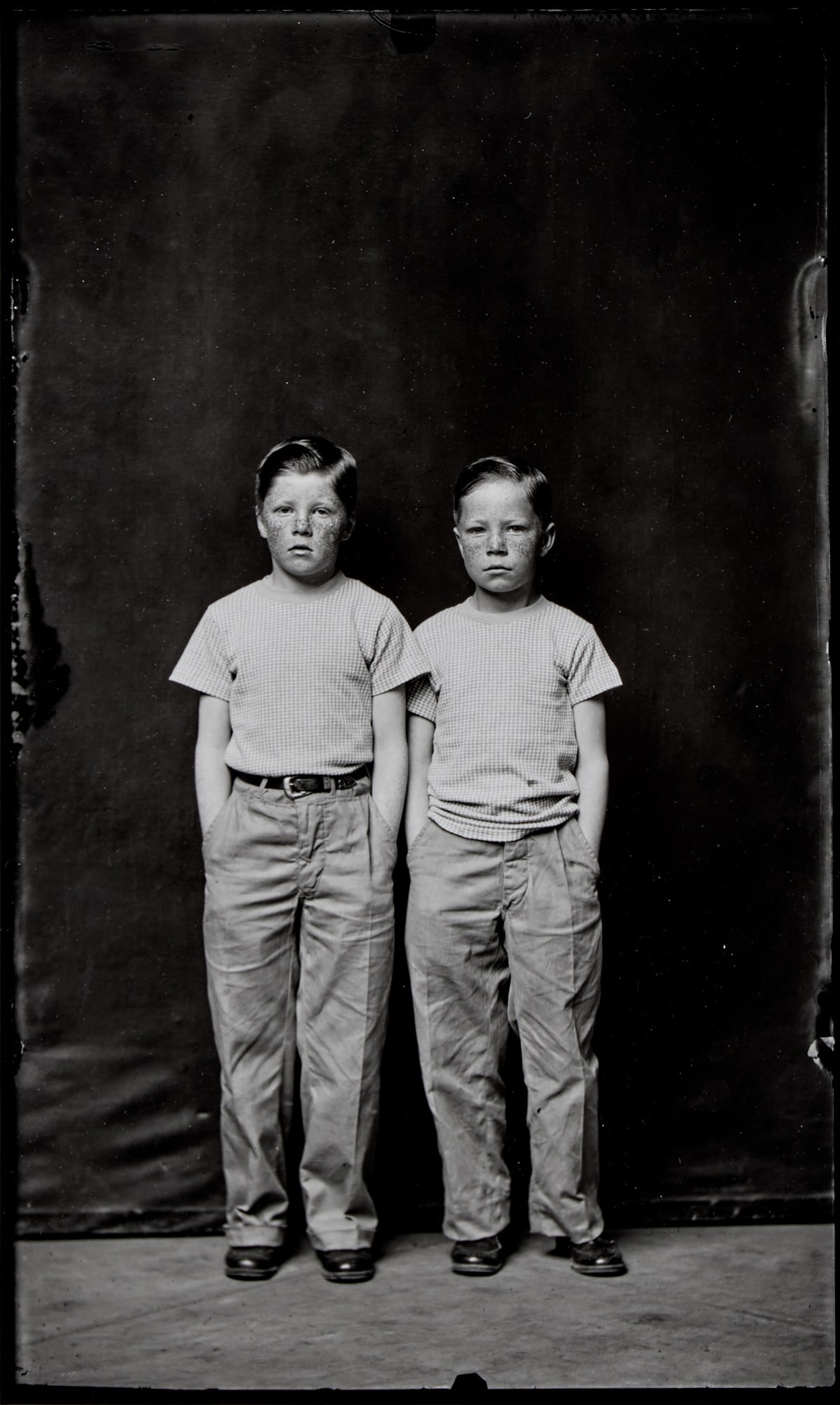 Mike Disfarmer, Two Boys, 1940s: DISFARMER, MIKE (1884–1959) Two Boys, 1940–1945, printed circa 2000. Gelatin silver print, image 11 7/8 x 7 1/2 inches (302 x 191 mm) on 18 1/2 x 14 inches sheet, stampe