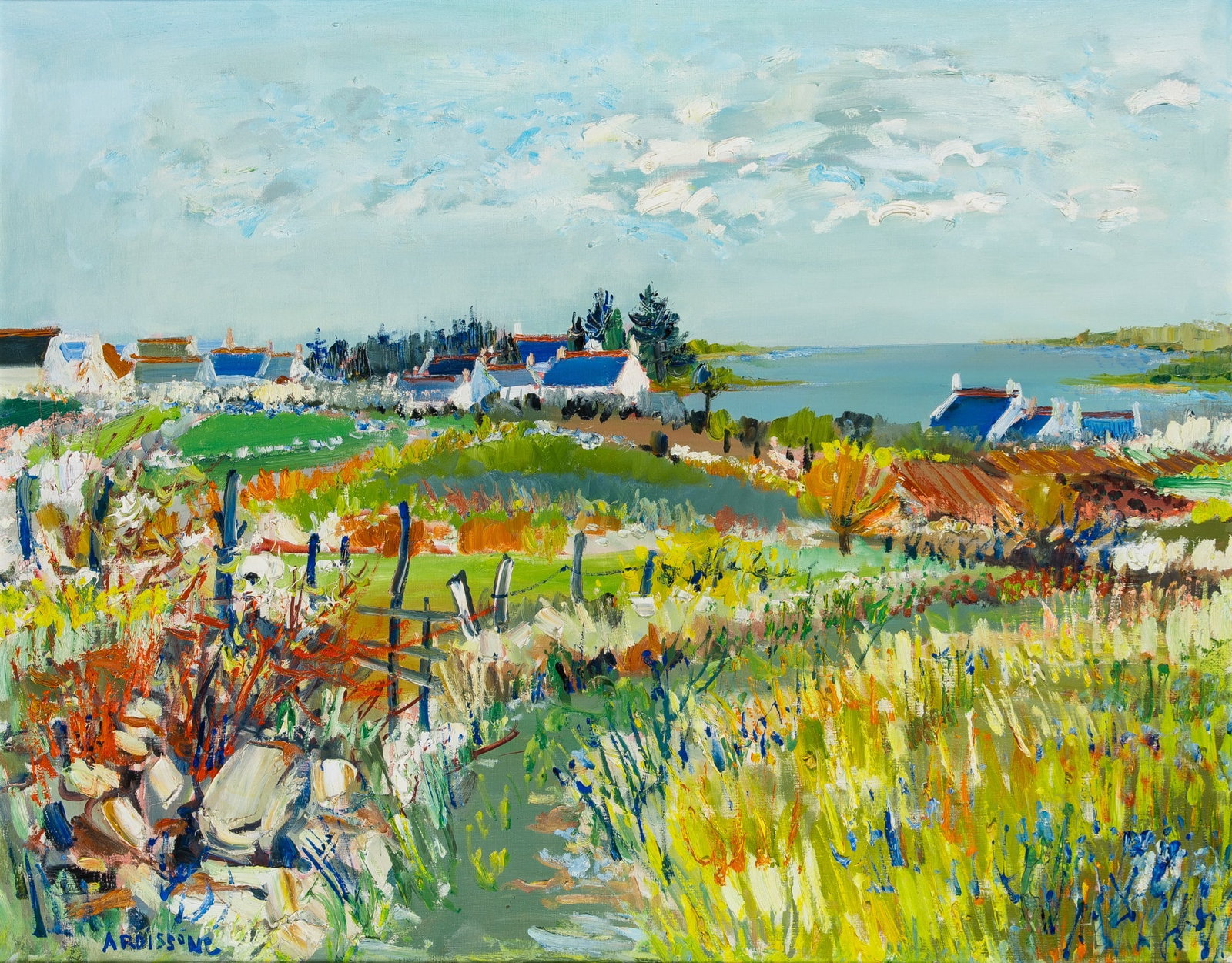 Yolande Ardissone: French, 1927-2024 Coastal Landscape Signed Ardissone (ll) Oil on canvas 28 3/4 x 36 3/8 inches (73 x 92.3 cm) Frame 36 1/2 x 44 1/4 inches