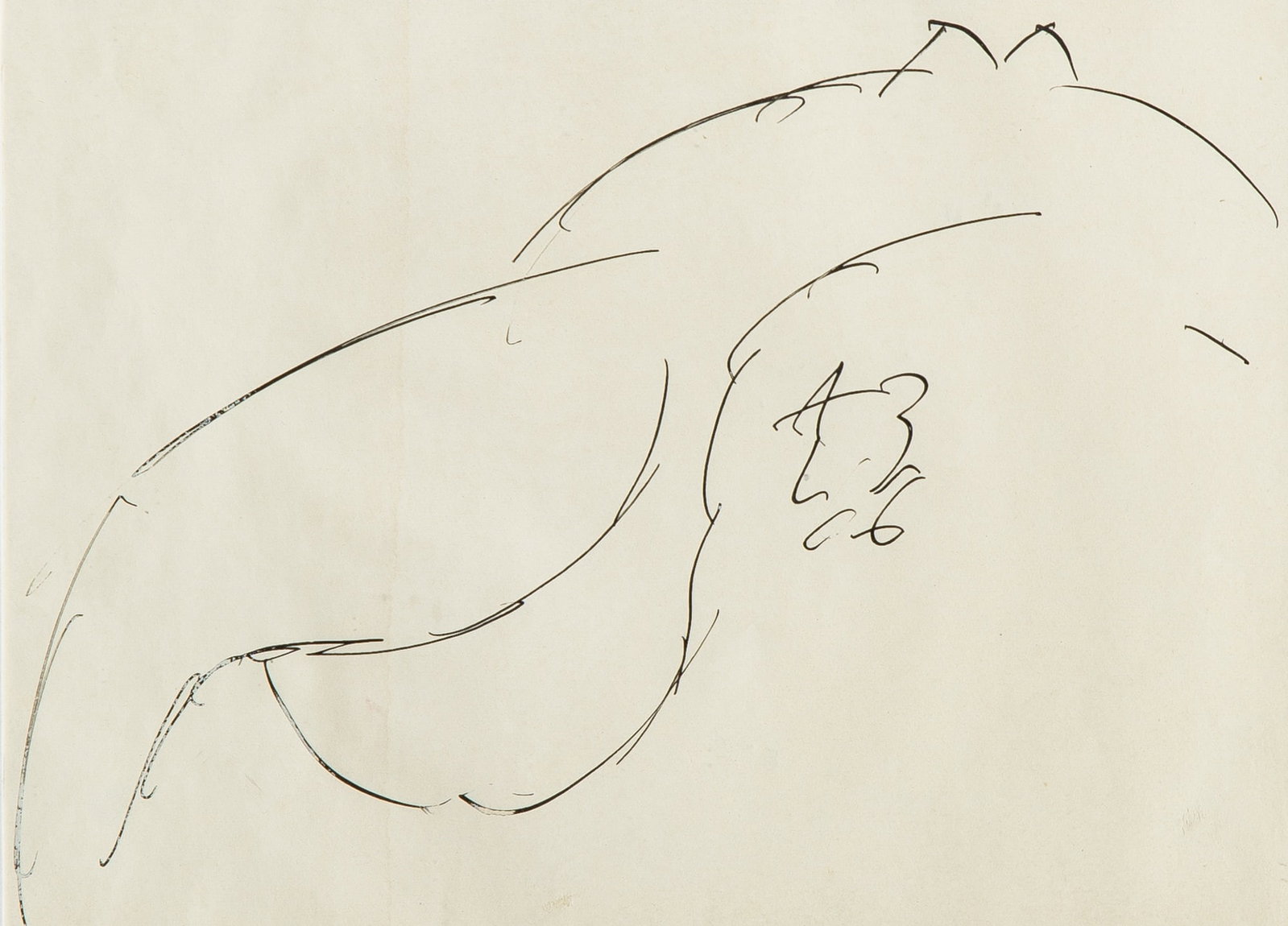 Anatoly Timofeevich Zverev: Russian, 1931-1986 Study for a Figure, 1966 Initialed AZ and dated 66 (cr) Ink on paper Sight 6 3/4 x 9 inches (17.1 x 22.9 cm) (Framed 11 1/2 x 13 1/2 inches)