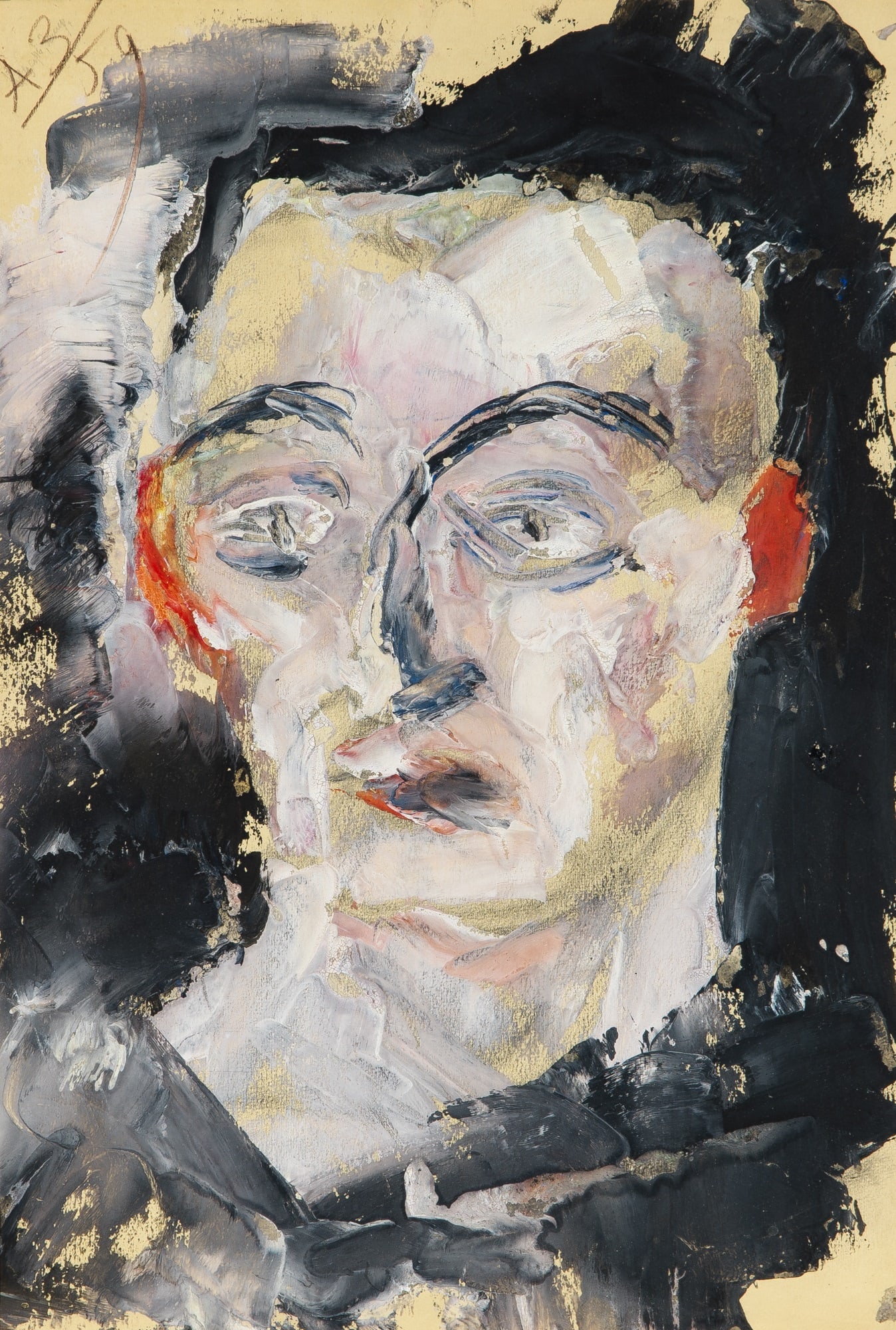Anatoly Timofeevich Zverev: Russian, 1931-1986 Portrait, 1959 Initialed AZ and dated 59 (ul) Mixed media with oil over chalk on paper Sight 15 1/2 x 10 5/8 inches (39.4 x 27 cm) (Framed 23 x 18 inches)