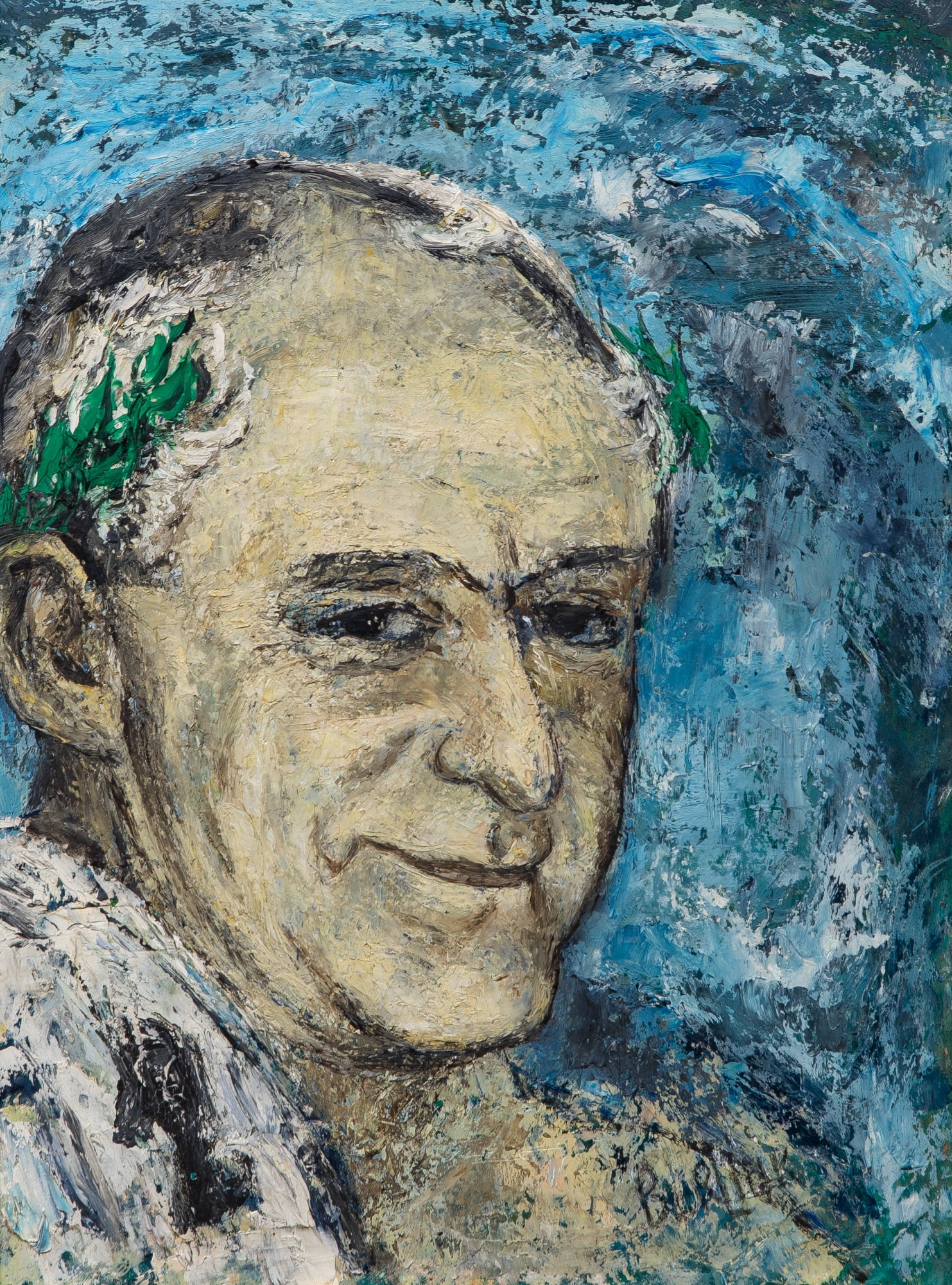 David Davidovich Burliuk: Ukrainian, 1882-1967 Portrait of a Man Signed BURLIUK (lr) Oil on Masonite 16 x 12 inches (40.6 x 30.5 cm) (Framed 20 1/2 x 16 1/2 inches)