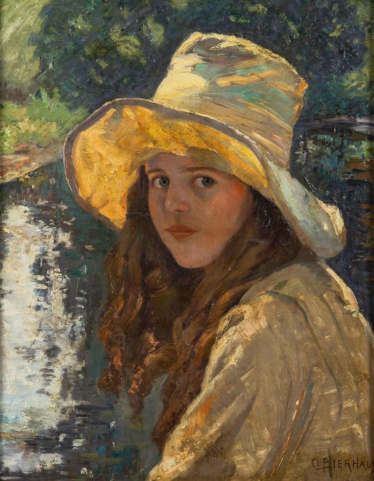Otto Bierhals: American, 1879-1935 Portrait of a Girl Signed O. BIERHALS (lr); inscribed illegibly in various places on the reverse and stretcher Oil on canvas 19 x 15 inches (48.3 x 38.1 cm) (Framed 23 1/4 x 19