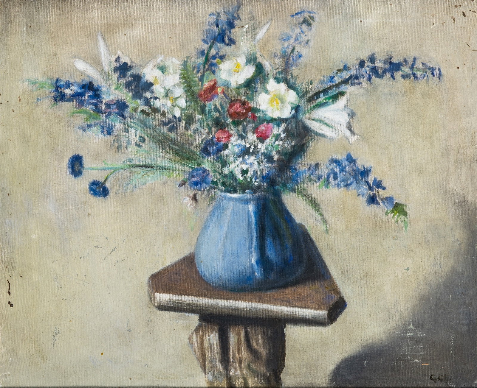 Gerald Brockhurst: British, 1890-1978 Still Life with Flowers Initialed indistinctly (lr); signed G. L. Brockhurst on the reverse Oil on canvas 19 3/4 x 23 5/8 inches (50.2 x 60 cm) Provenance: Sale, Swann Galleries,