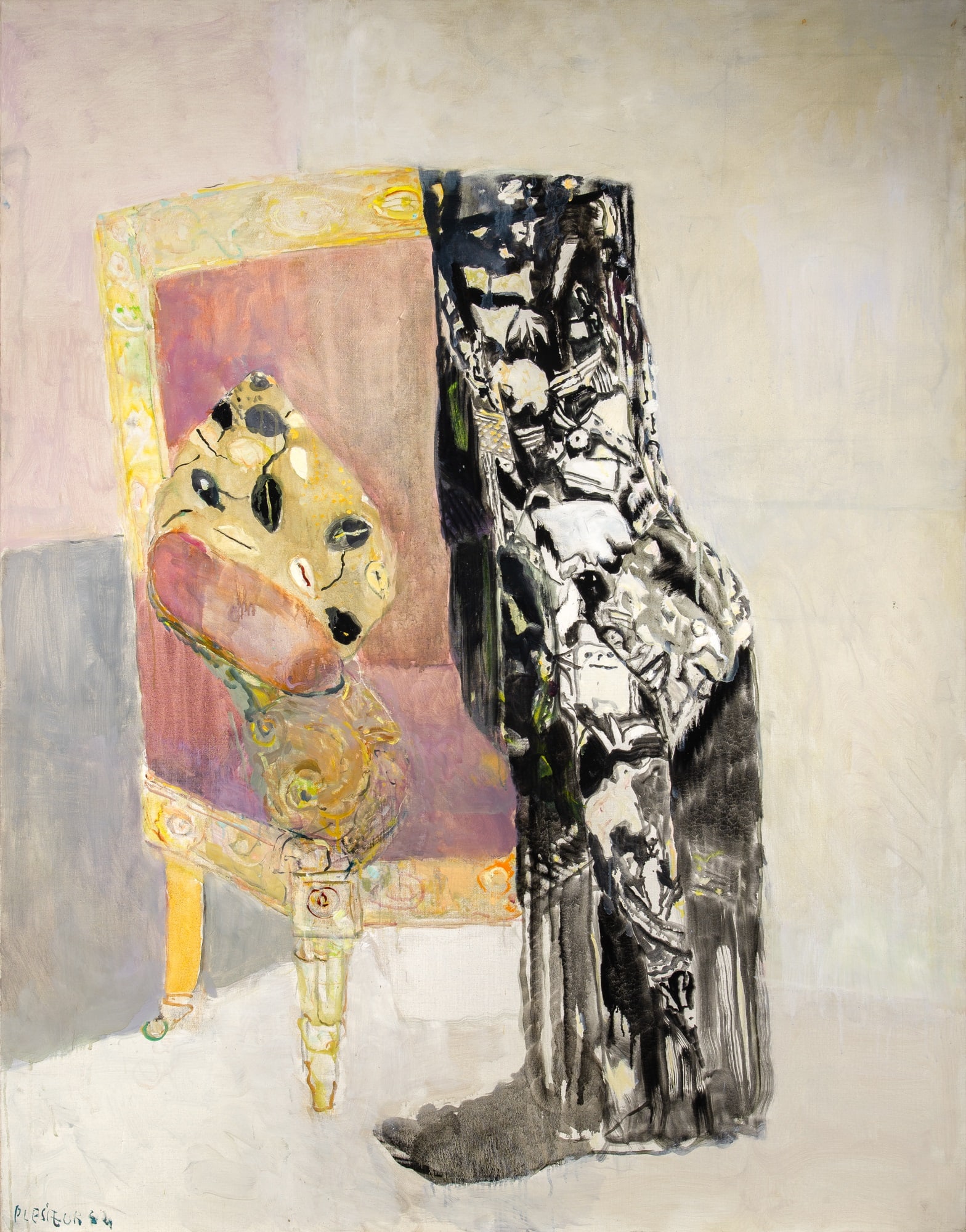 Pierre Lesieur: French, b. 1922 Fauteuil et chale, 1984 Signed and dated PLESIEUR 84 (ll) Oil on canvas 57 1/2 x 45 inches (146.1 x 114.3 cm) Unframed Provenance: David Findlay Galleries, New York