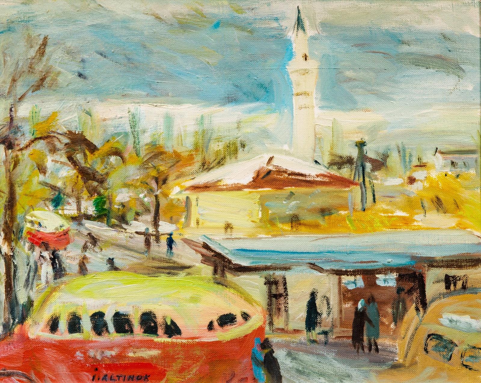 Ismail Altinok: Turkish, 1920-2002 Untitled (City Scene) Signed I. ALTINOK (ll) Oil on canvas Sight 15 1/4 x 19 1/4 inches (38.7 x 48.9 cm) (Framed 19 1/4 x 23 1/4 inches)