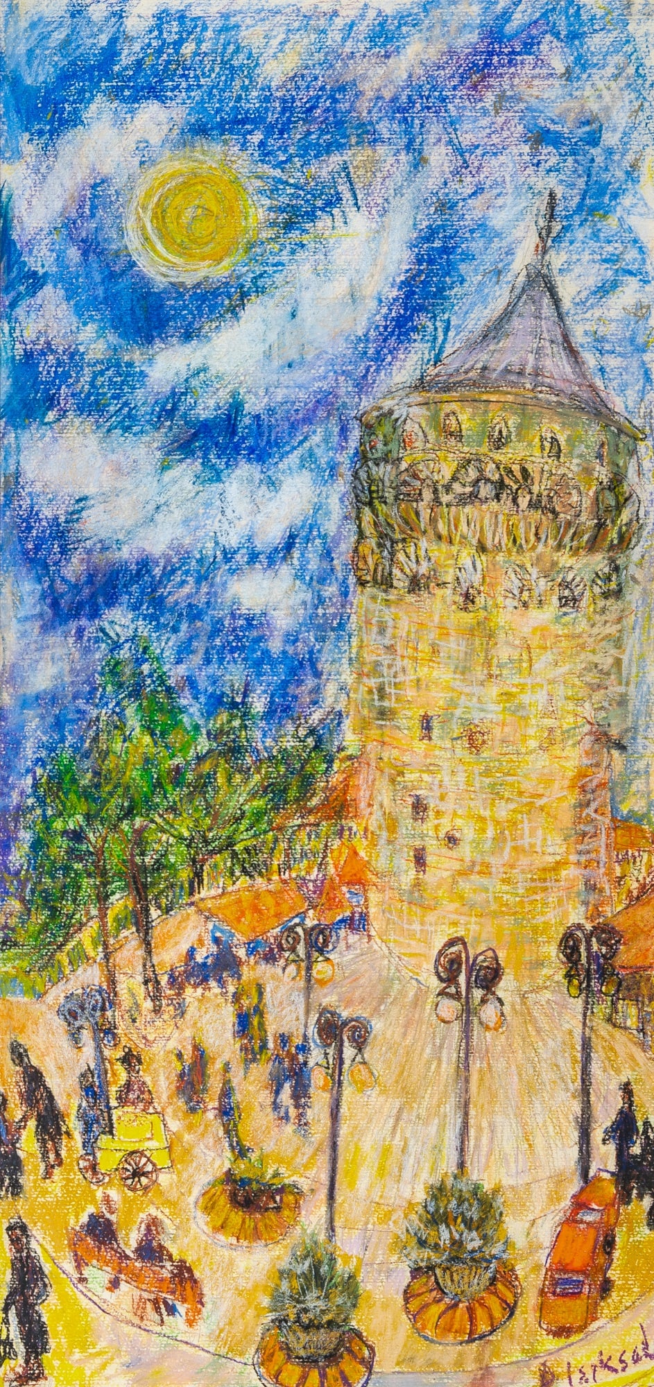 Dilek I??ksel: Turkish, b. 1948 Galata Kulesi (Galata Tower), 2003 Pastel on paper Sight 26 x 12 1/2 inches (66 x 31 cm) Frame 34 1/8 x 18 3/4 inches