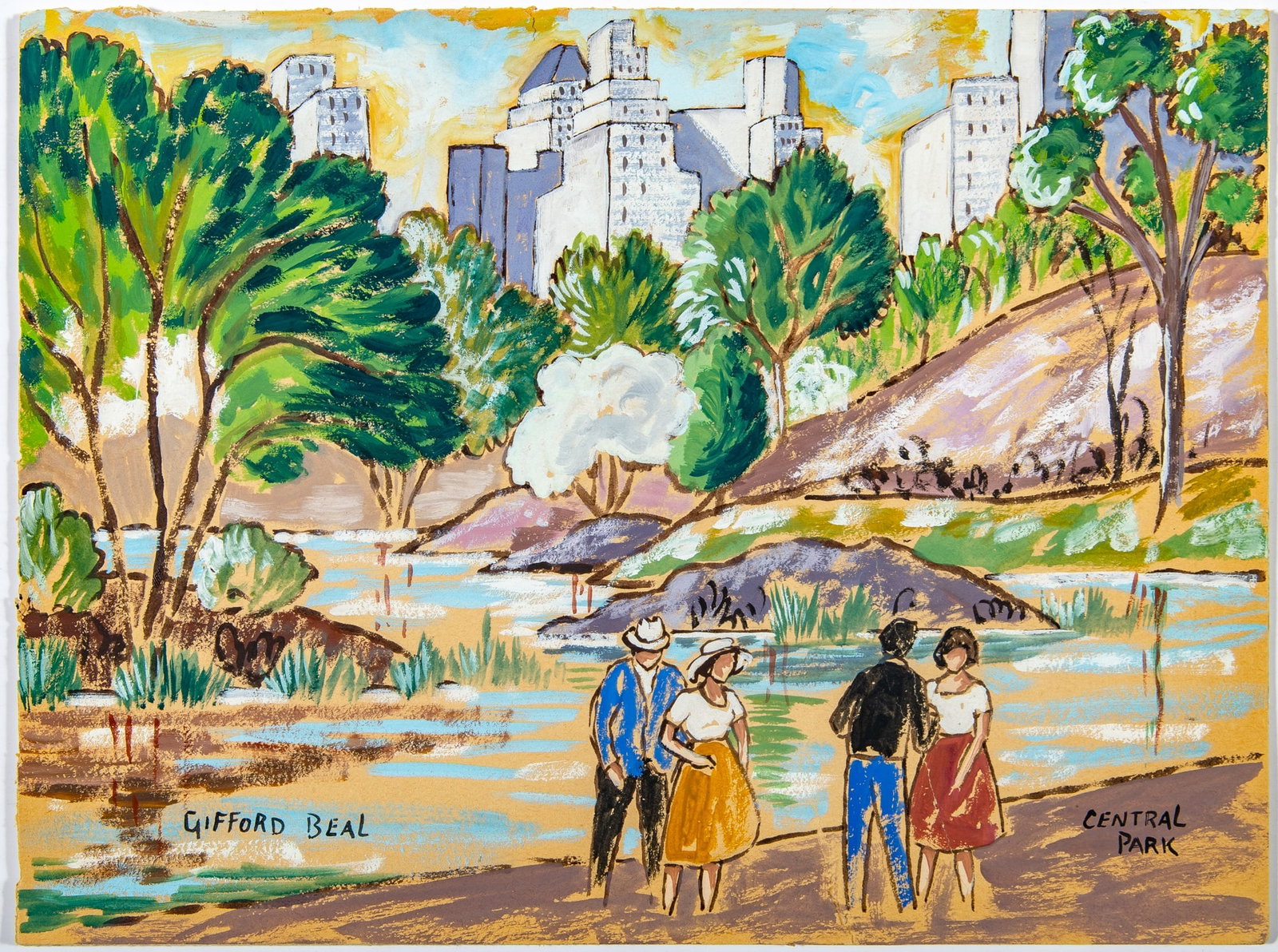 Gifford Beal: American 1879-1956 Central Park Signed Gifford Beal (ll) and inscribed as titled (lr) Gouache on paper laid to card 9 x 12 inches (22.9 x 30.5 cm) Unframed