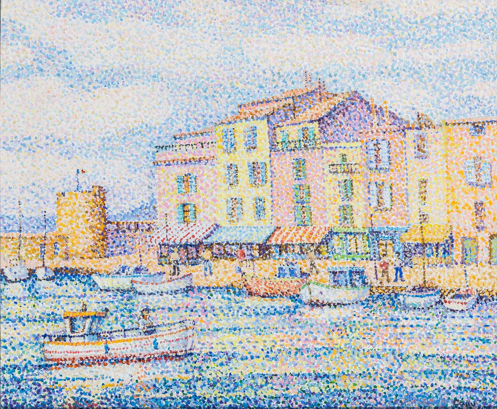 Yvonne Canu: French, 1921-2007 St. Tropez Signed Canu (lr); signed Y. Canu and inscribed as titled on the reverse Oil on canvas 18 x 21 1/2 inches (45.7 x 54.6 cm) (Framed 24 x 27 1/4 inches)