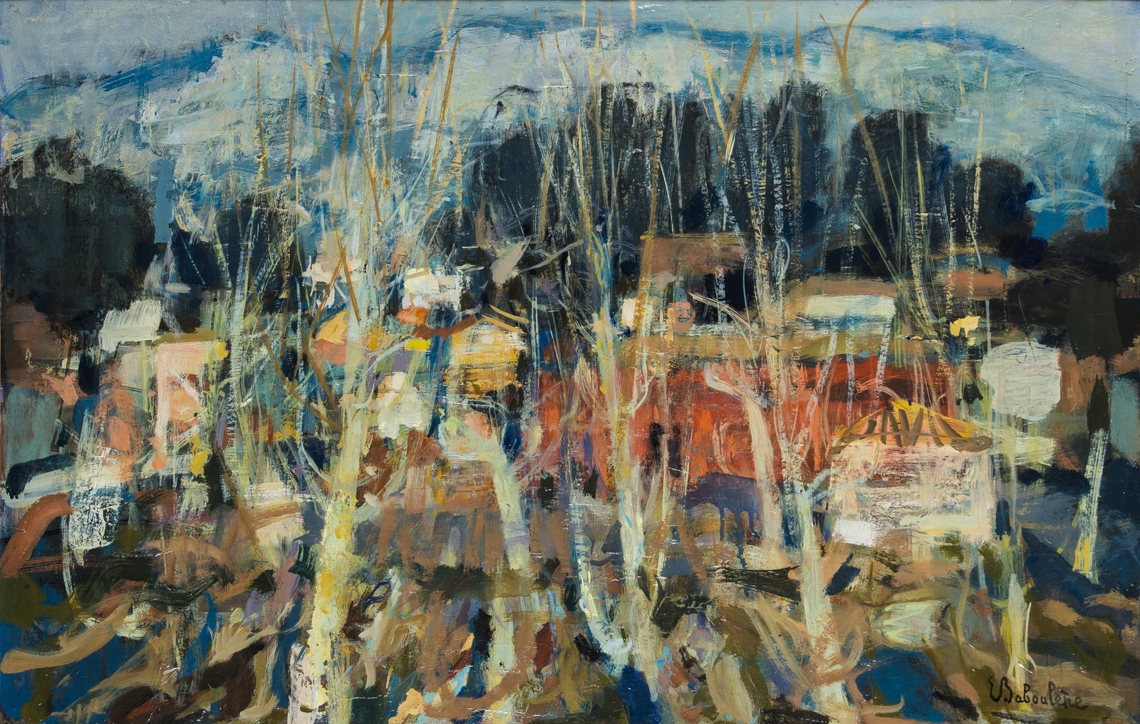 Eug?ne Baboul?ne: French 1905-1994 La Bergerie Rose, 1962 Signed EBaboul?ne (lr); further signed, dated 1962, and inscribed as titled on the reverse Oil on canvas 23 3/4 x 36 1/4 inches Provenance: Gale
