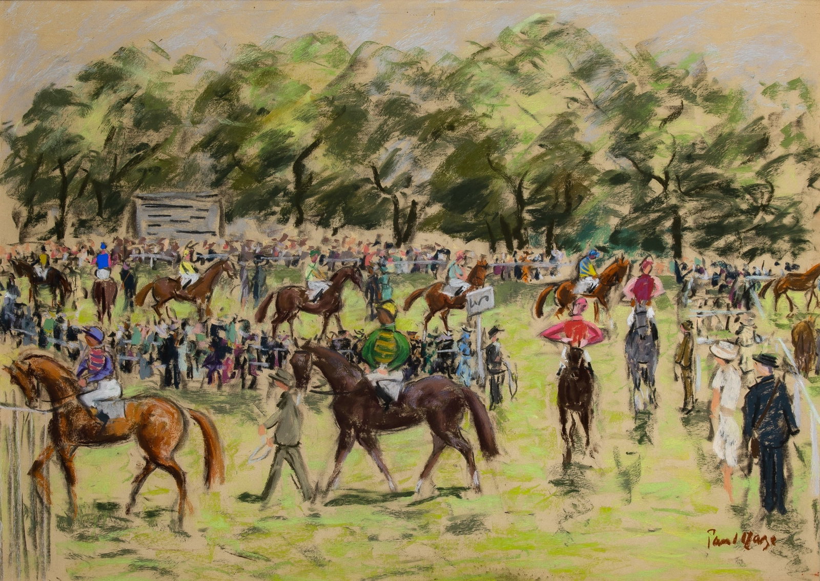 Paul Lucien Maze: French, 1887-1979 The Trundle, Goodwood Racecourse Signed Paul Maze (lr) Pastel on paper 22 x 30 inches (55.9 x 76.2 cm) Exhibited: New York, Acquavella Galleries, Racing Pictures by Paul Maze, April