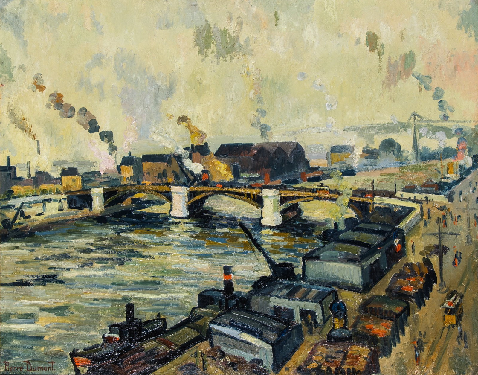 Pierre Dumont: French, 1884-1938 Seine ? Rouen Signed Pierre Dumont (ll) Oil on canvas 28 3/4 x 36 inches (73 x 91.4 cm) Provenance: Hammer Galleries, New York (Framed 38 1/4 x 45 3/4 inches)