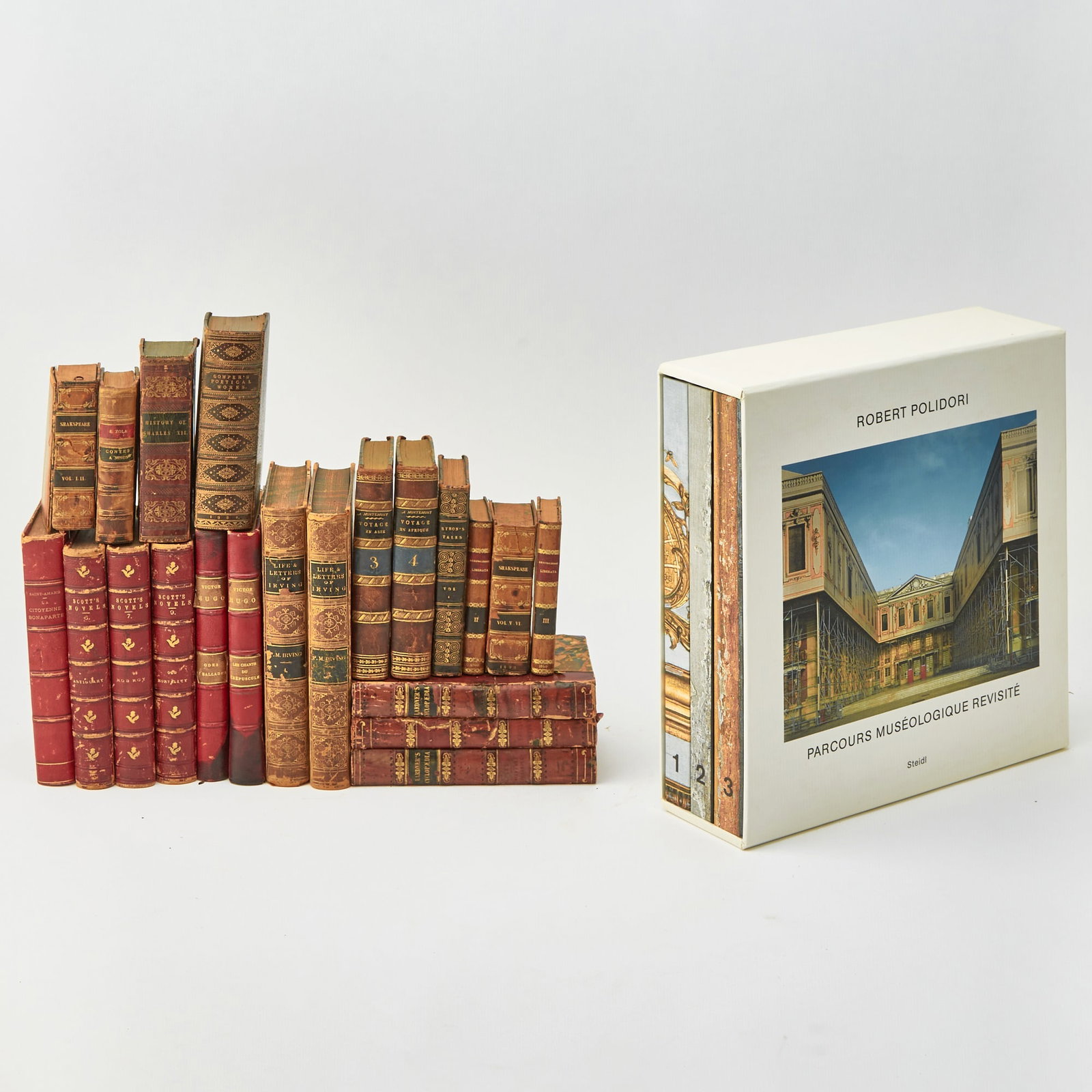 Large miscellany of books, including Shakespeare, Victor Hugo, Walter Scott: [LITERATURE MISCELLANY] A large miscellany of books. Approximately 70 volumes of various sizes and bindings. Condition varies, some works very worn. The sets not collated, sold as is. Including: The