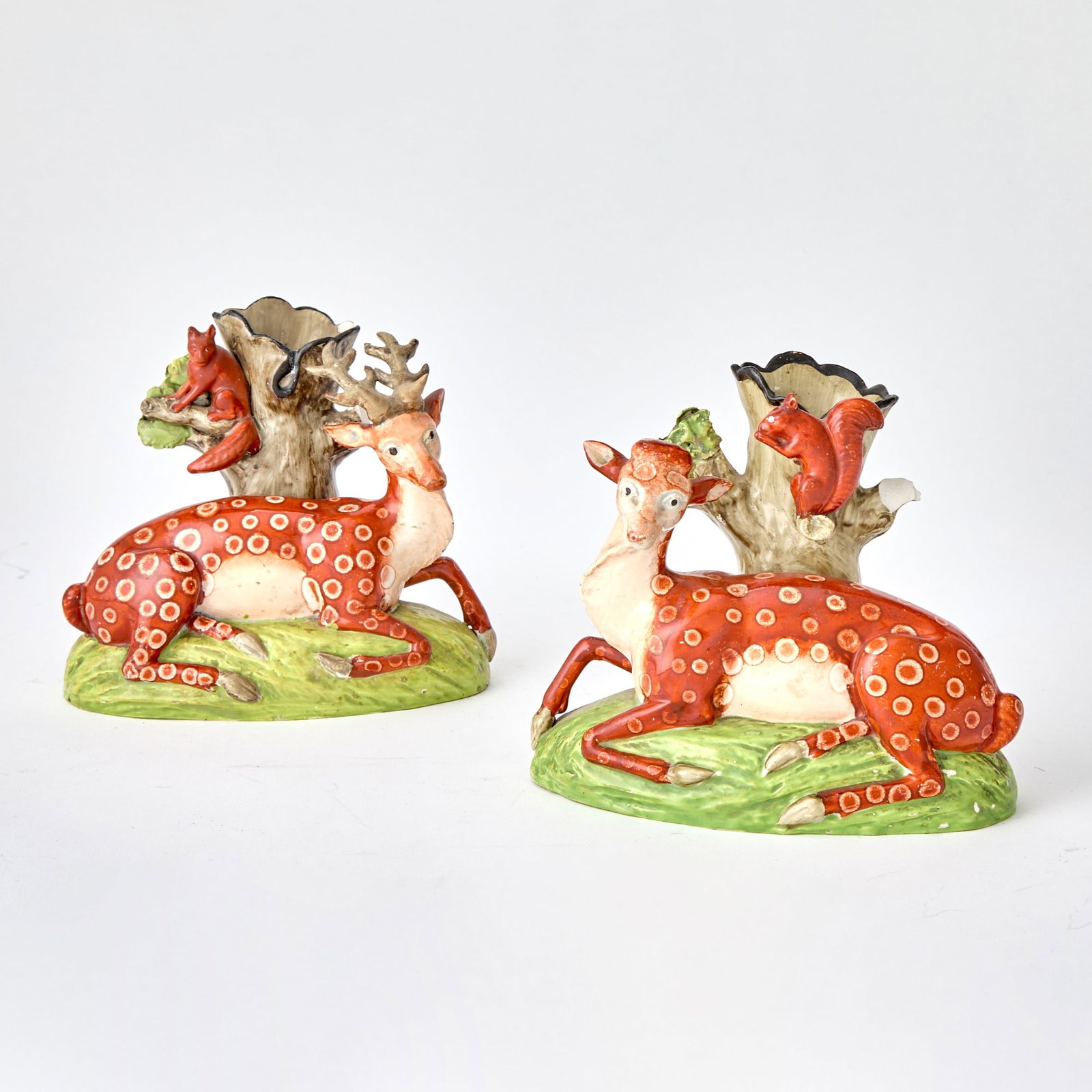 Pair of Staffordshire Pearlware Deer and Squirrel Spill Vases (1 of 4)