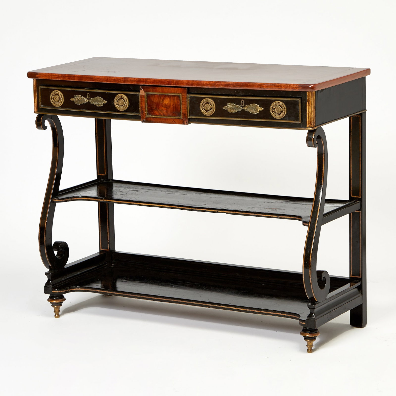 Black Lacquer and Mahogany Three-Tier Table (1 of 5)