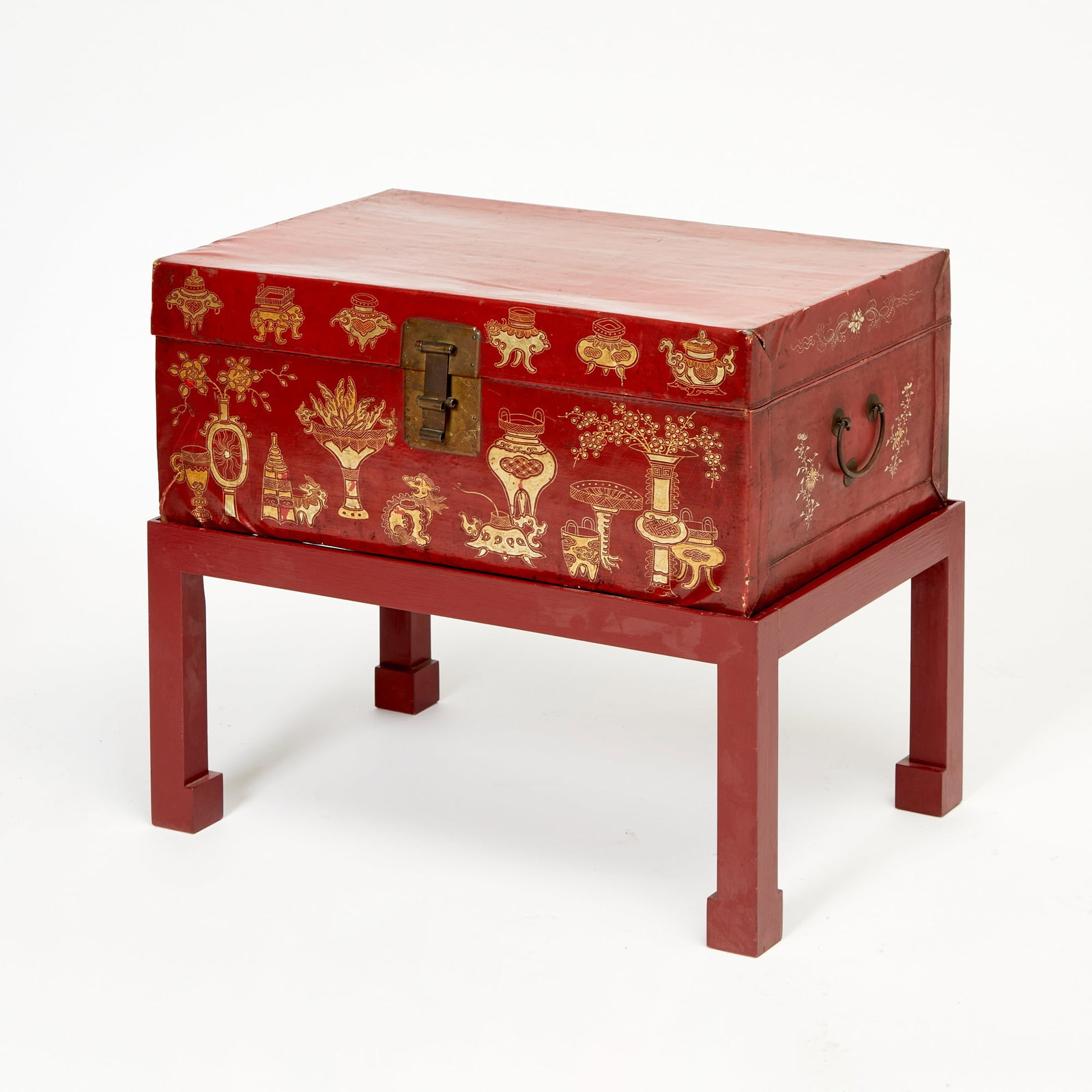 Chinese Red Lacquered Trunk on Later Stand (1 of 3)