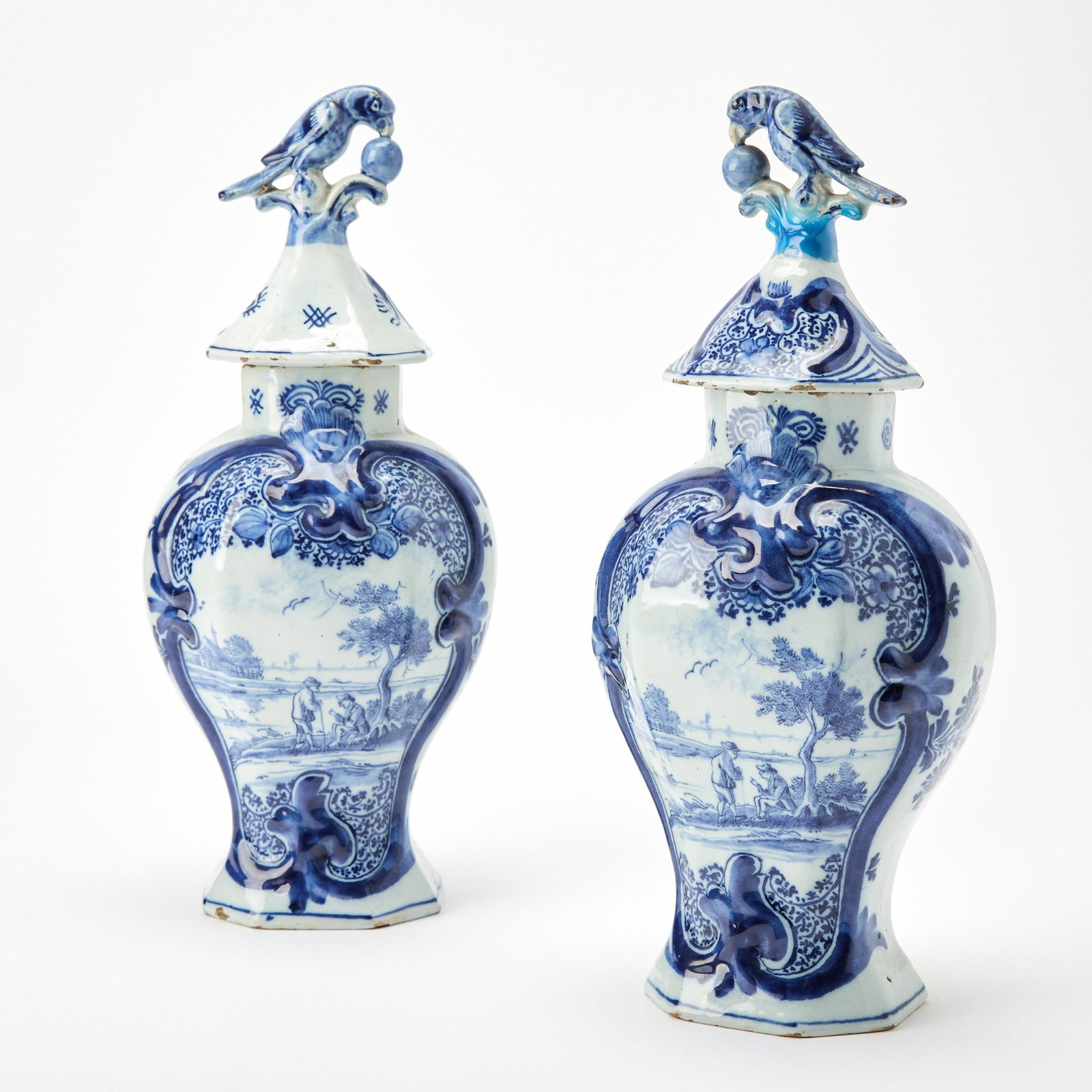 Pair of Delft Tin Glazed Earthenware Covered Vases (1 of 5)