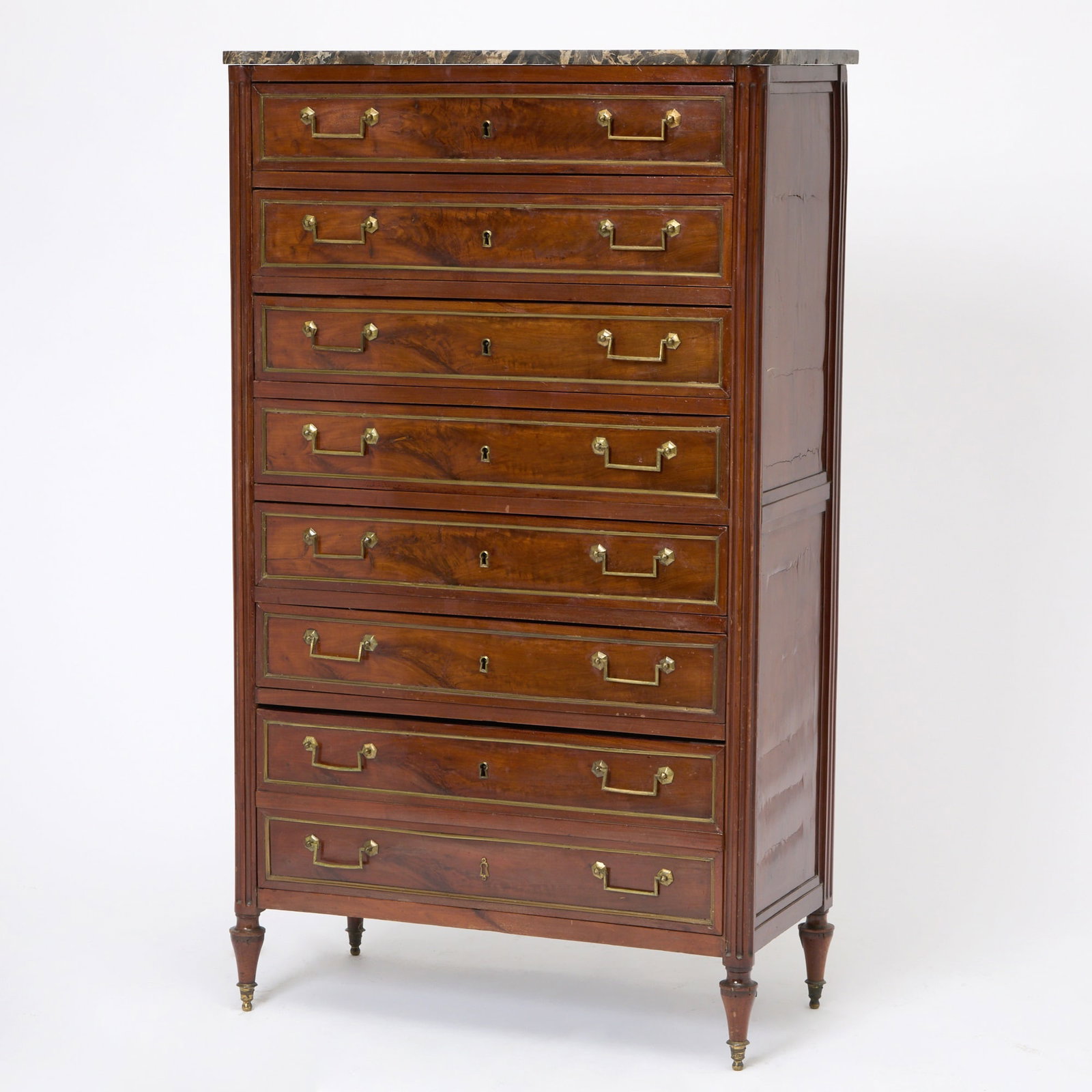 Directoire Marble-Top Brass Mounted Mahogany Tall Chest of Drawers (1 of 6)