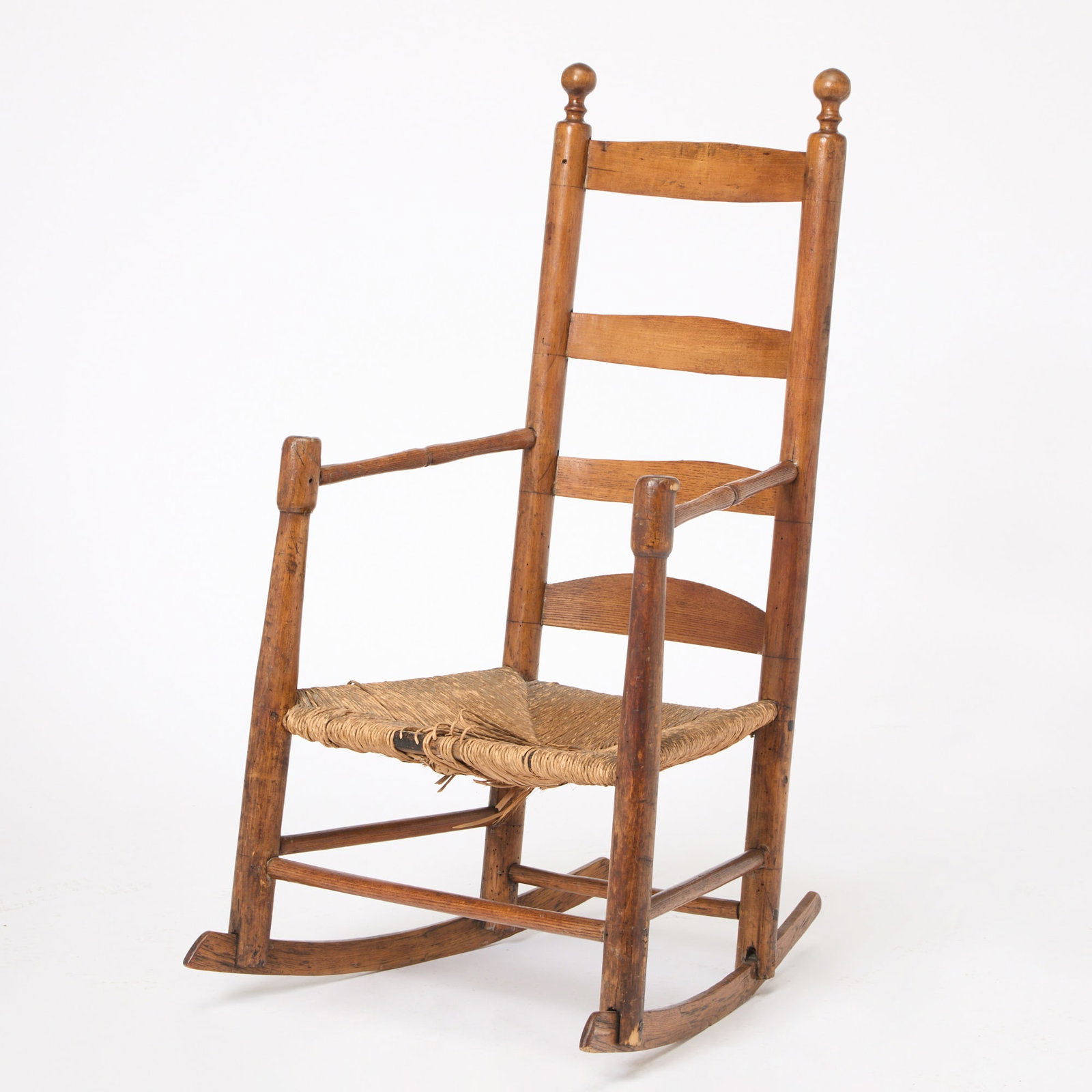 Cherry and Elm Rush Seat Rocking Chair: Height 40 1/2 inches, width 21 1/4 inches, depth 26 1/2 inches.