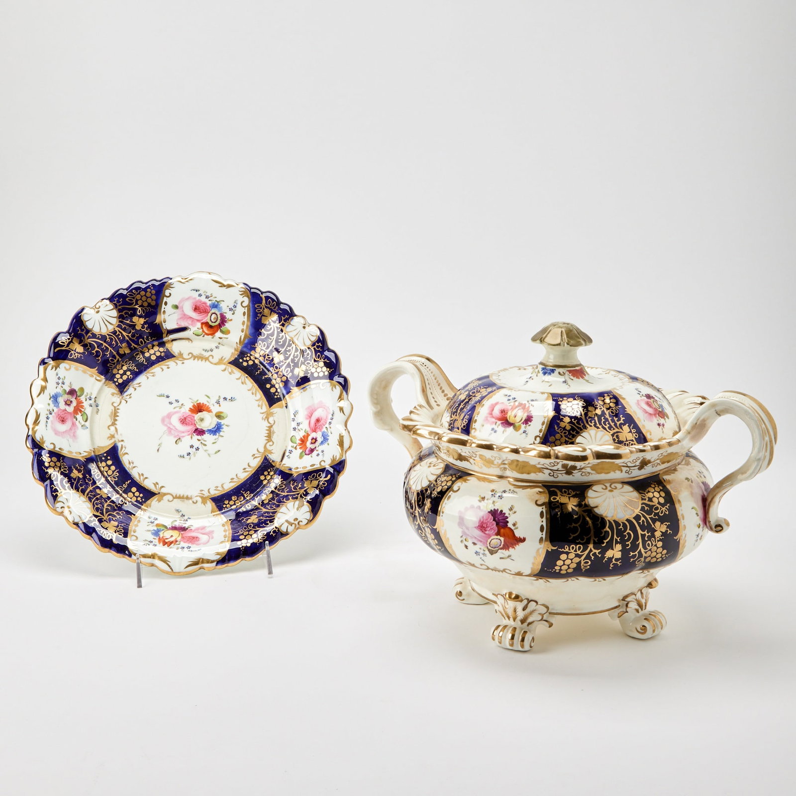 English Porcelain Blue-Ground Soup Tureen, Cover and Stand (1 of 6)