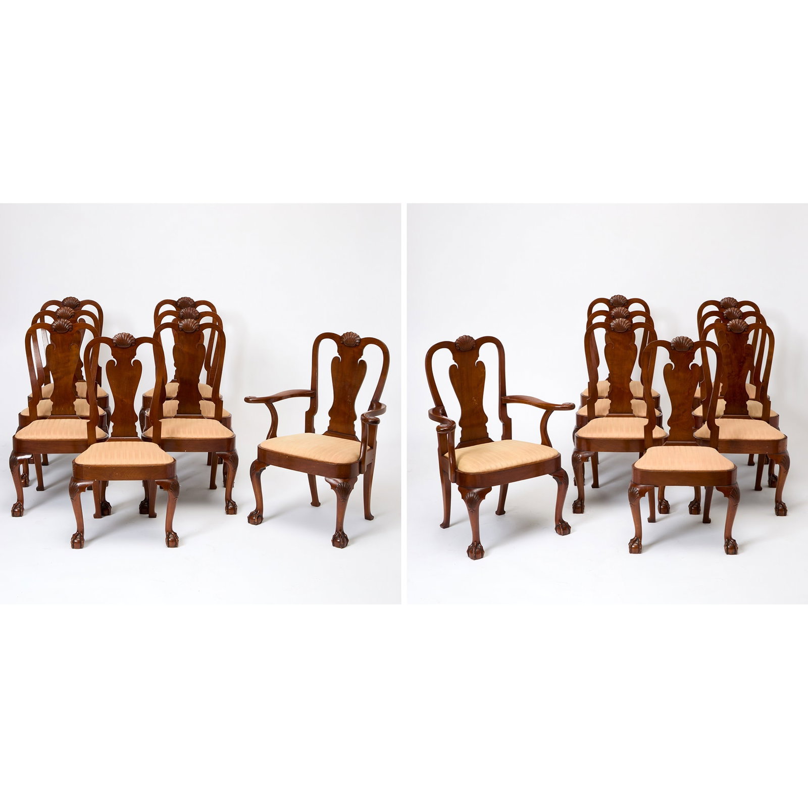 Set of Sixteen George II Style Upholstered Walnut Dining Chairs (1 of 9)