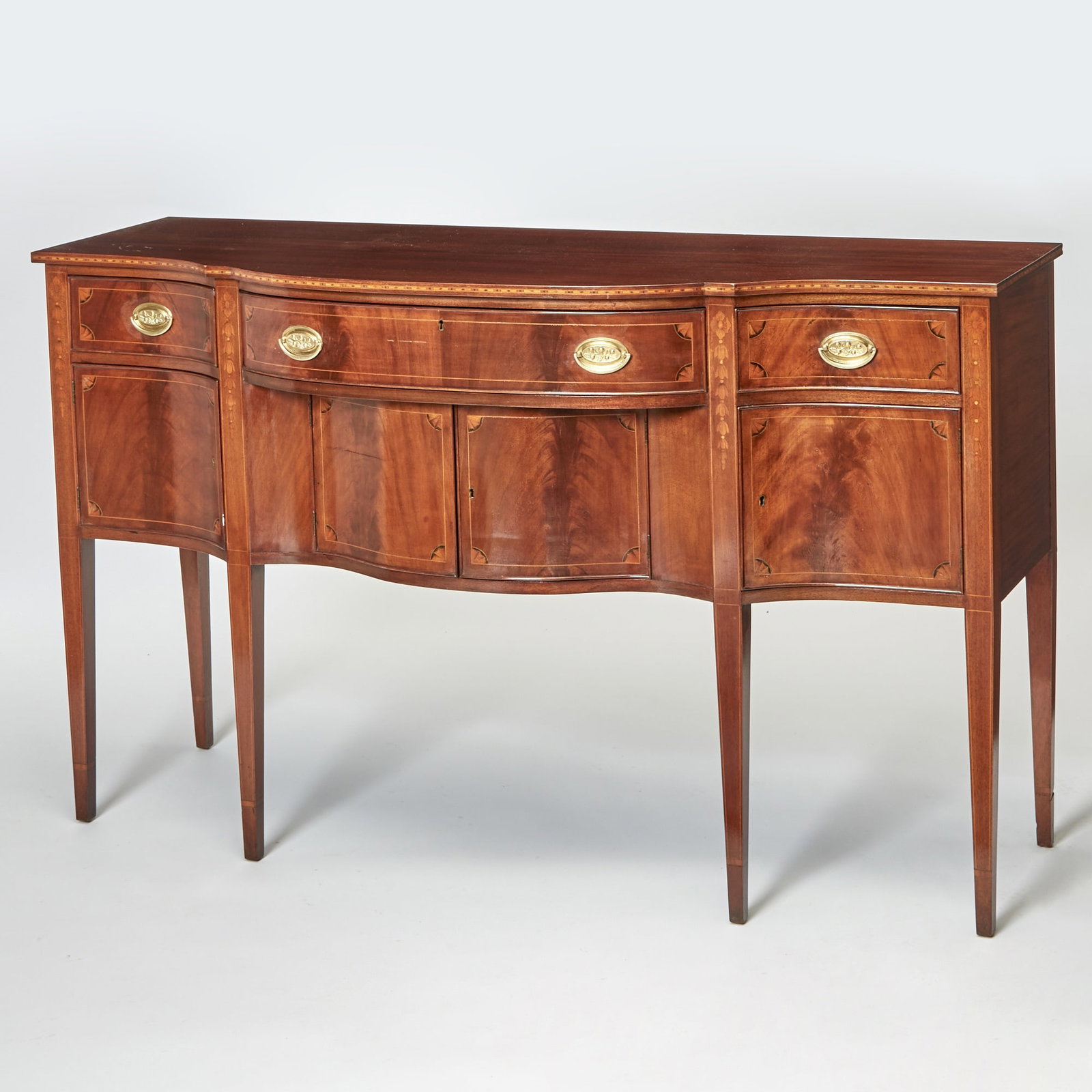 George III Style Inlaid Mahogany Serpentine Sideboard (1 of 5)