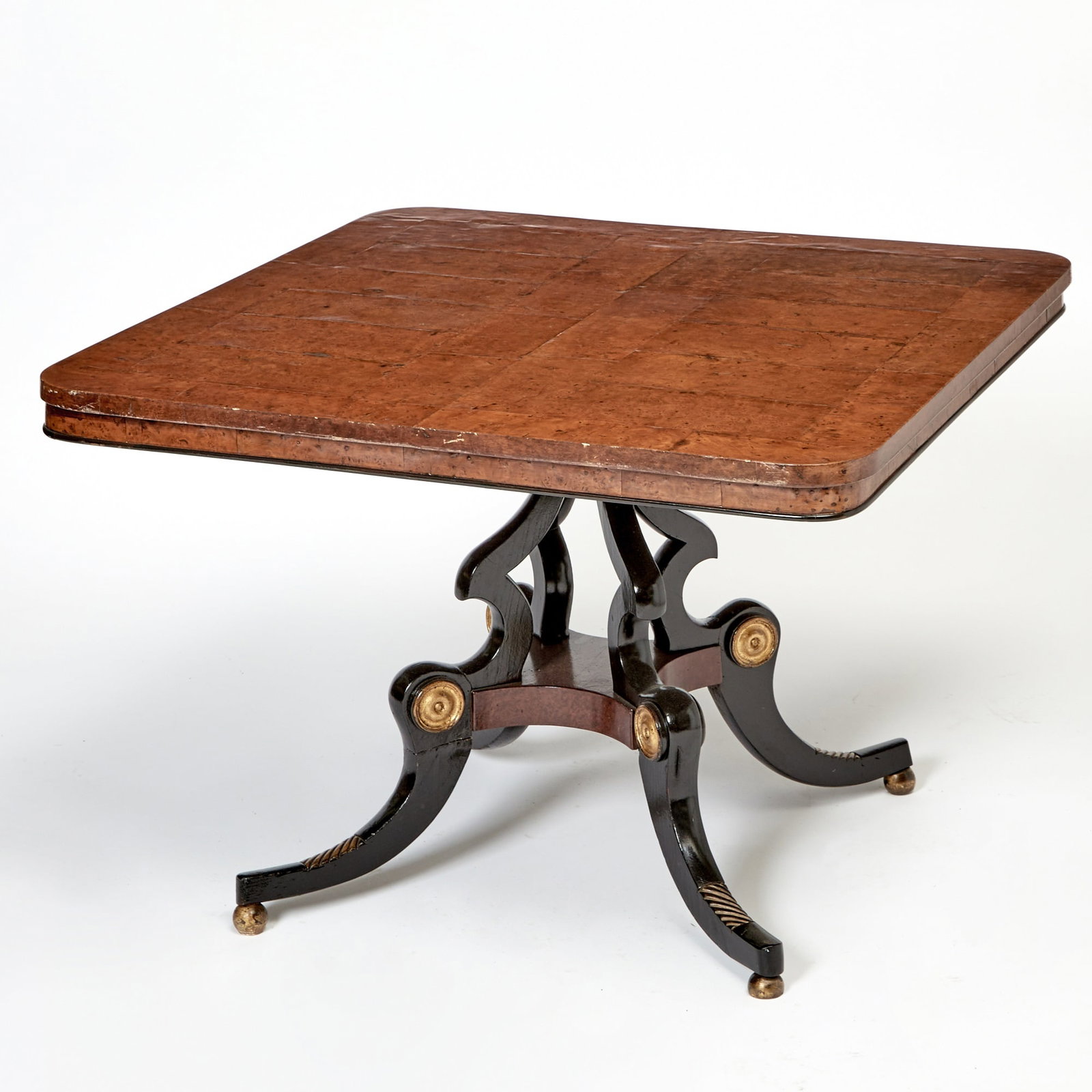 Regency Style Part Ebonized Burlwood, Parcel-Gilt and Mahogany Center Table (1 of 3)