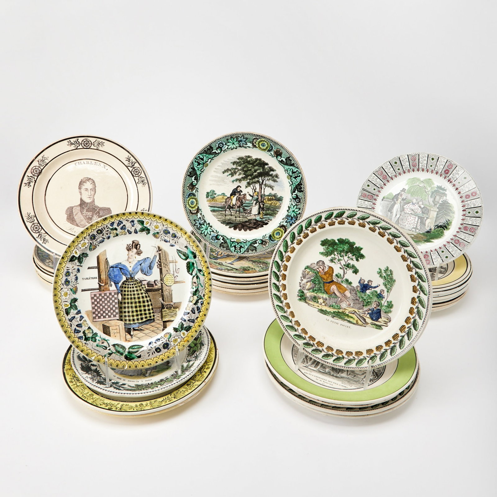 Group of French Transfer Printed Pottery Plates (1 of 6)