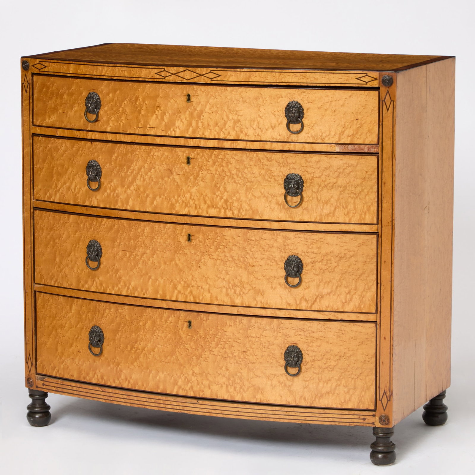 Regency Inlaid Bird's Eye Maple Bowfront Chest of Drawers (1 of 6)