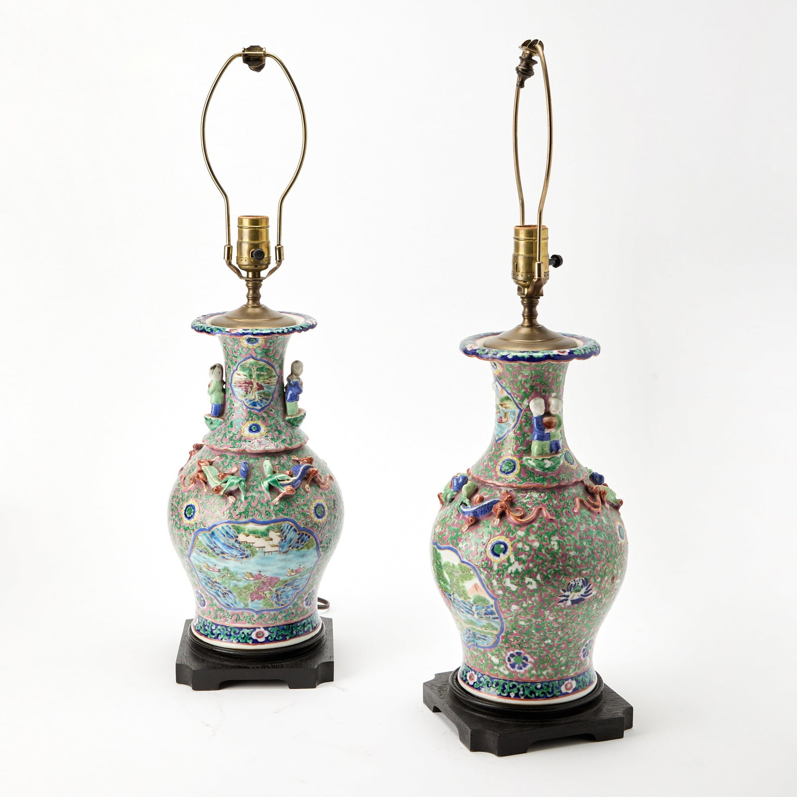 Pair of Chinese Molded Porcelain Vases as Lamps (1 of 5)