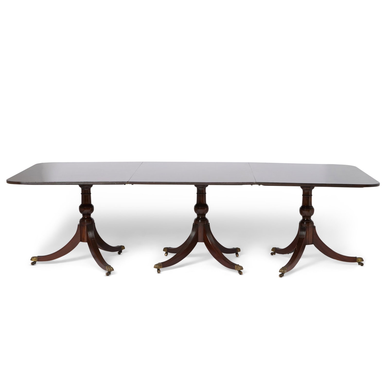 George III Style Carved Mahogany Triple-Pedestal Dining Table (1 of 4)