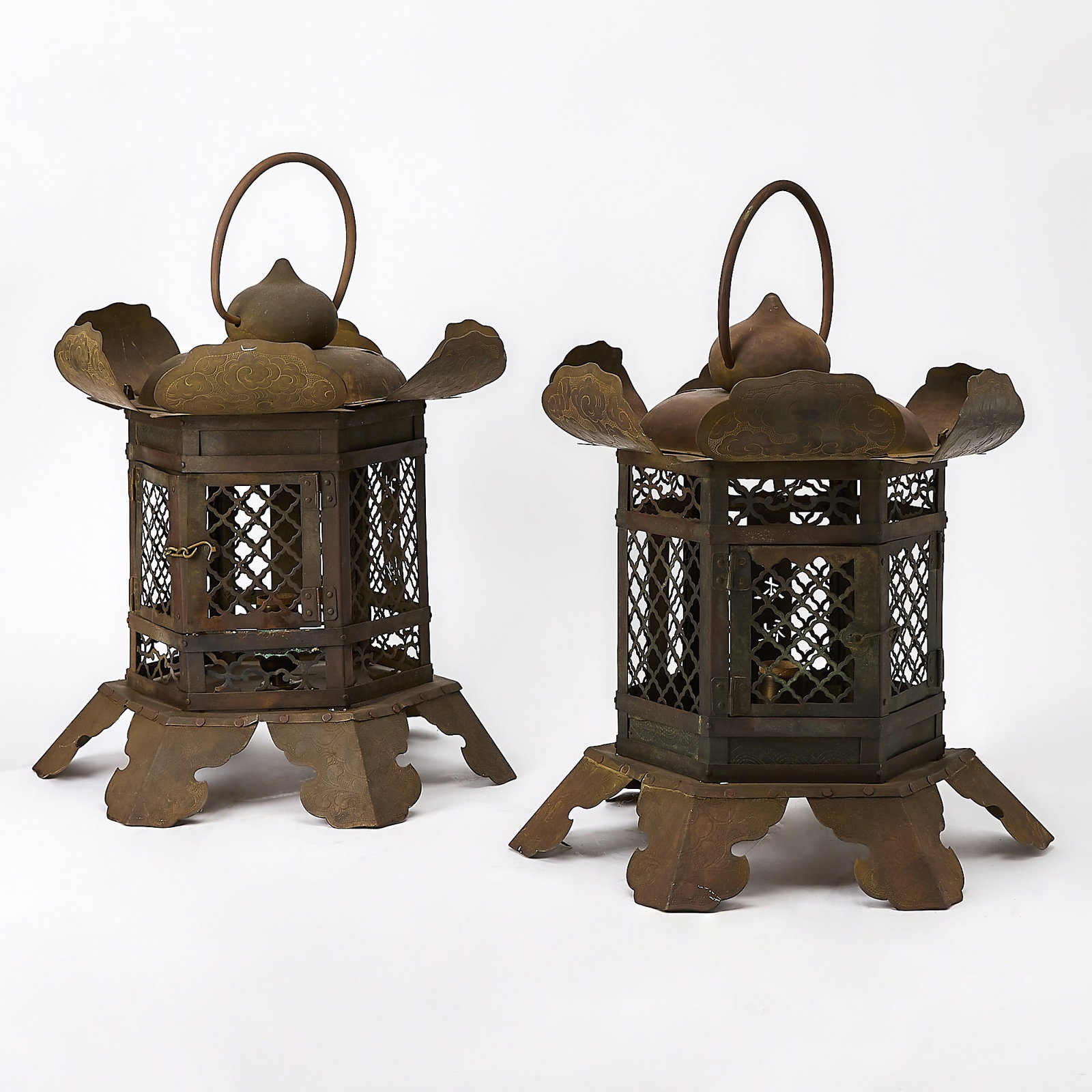 Pair of Japanese Copper Alloy Temple Lanterns (1 of 5)
