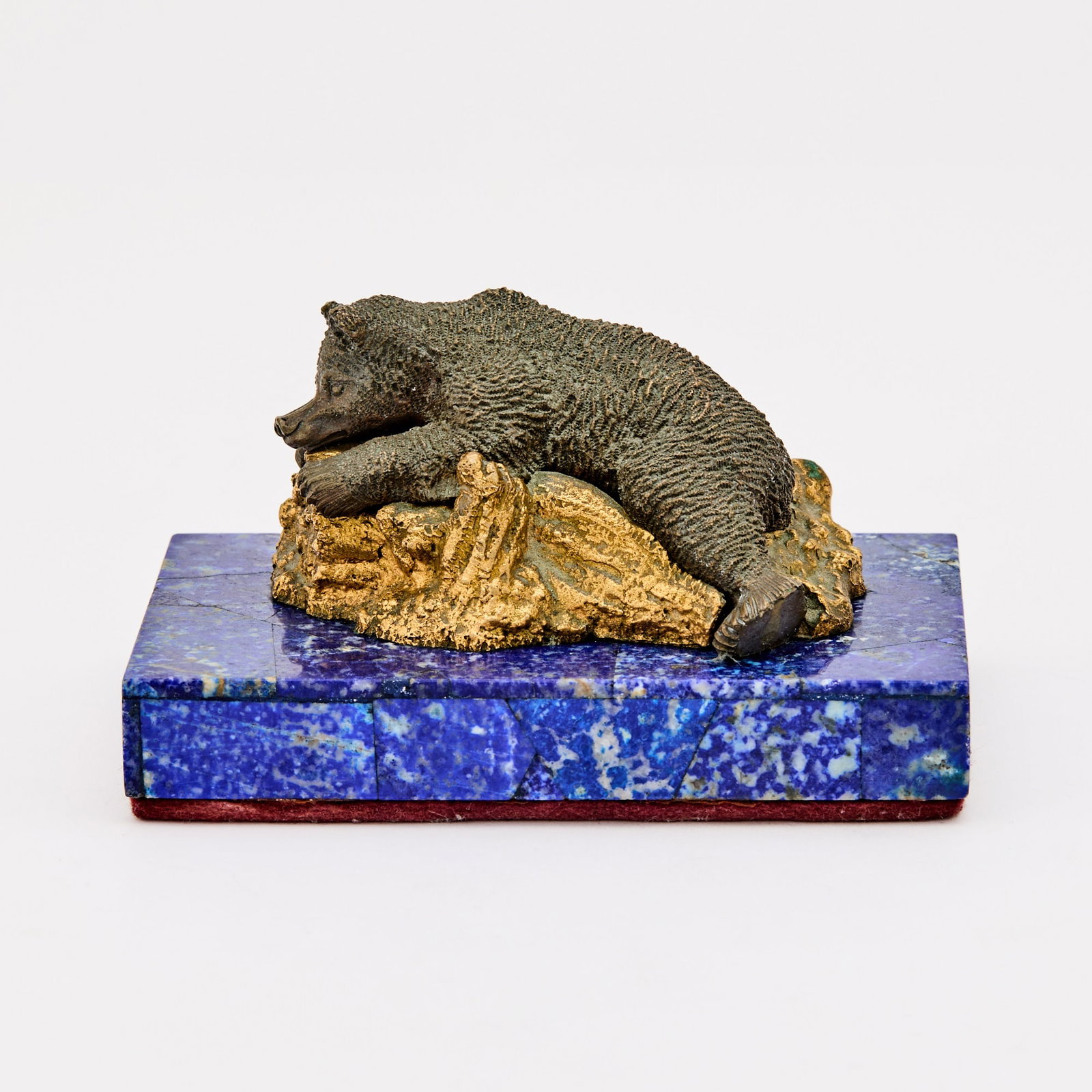 Russian Gilt and Patinated Bronze Bear on Hardstone Base: Length 4 3/4 inches.