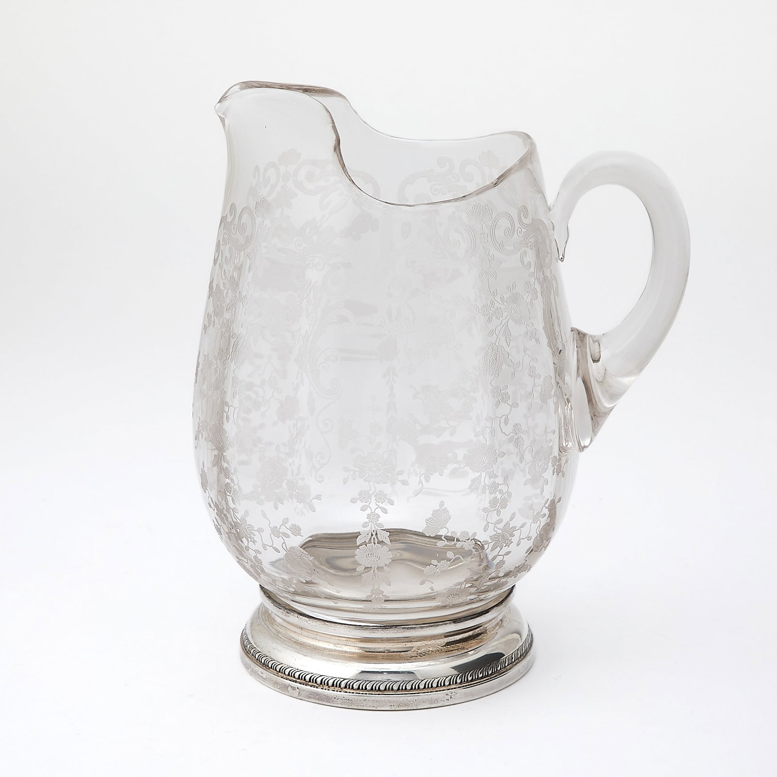 American Sterling Silver Mounted Etched Glass Water Pitcher (1 of 4)