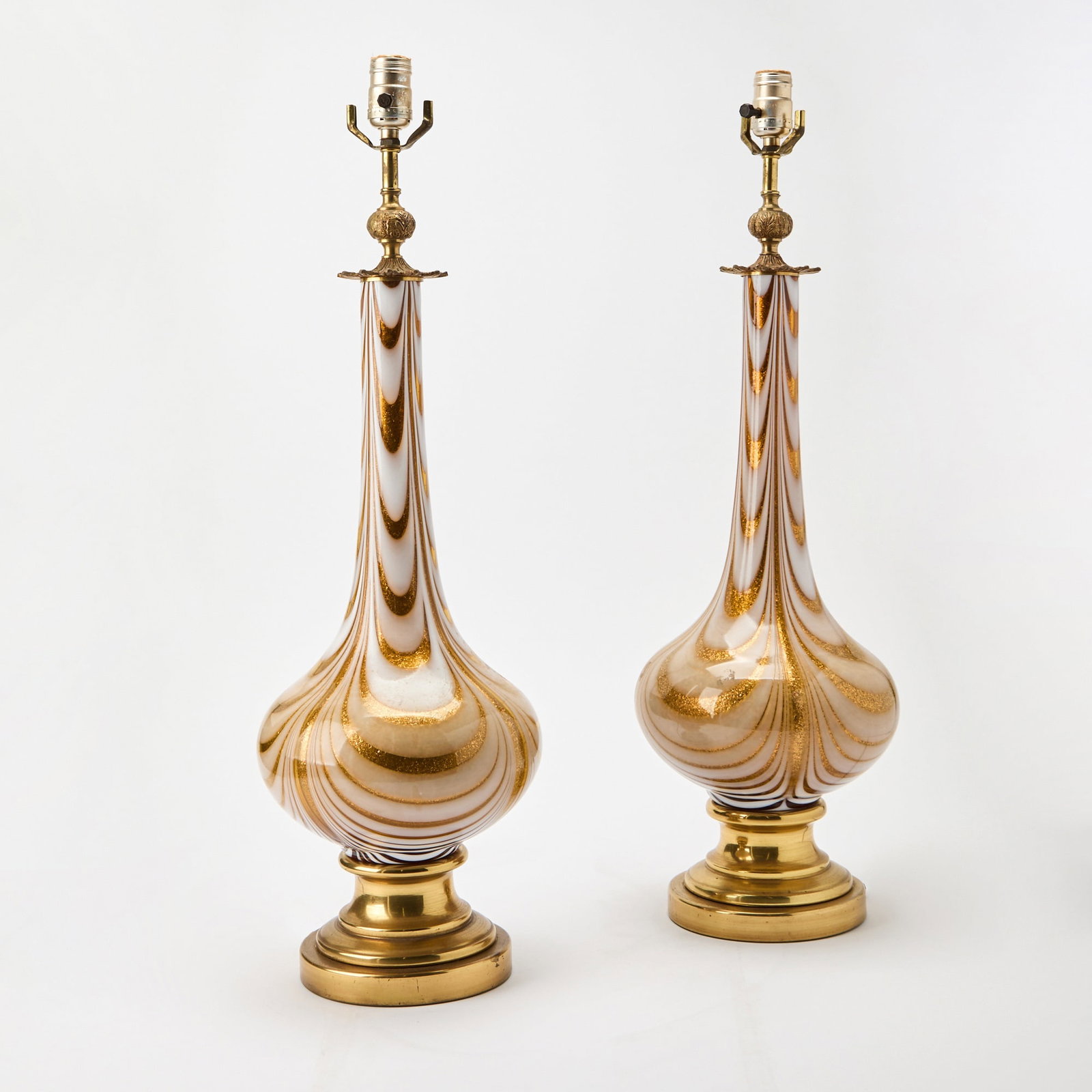 Pair of Glass Vases as Table Lamps: Height 20 1/2 inches.