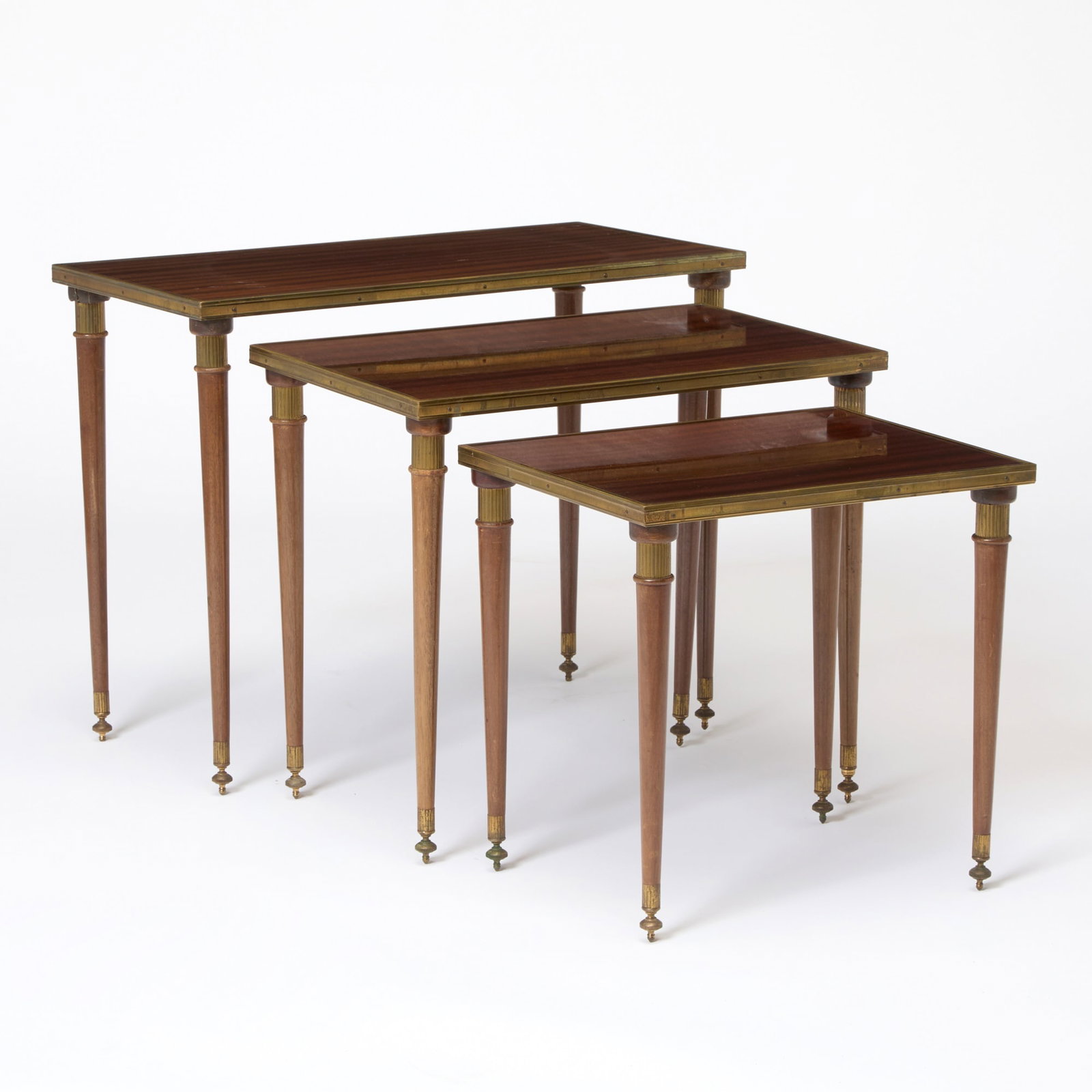 Set of Three Brass and Mahogany Nesting Tables (1 of 4)