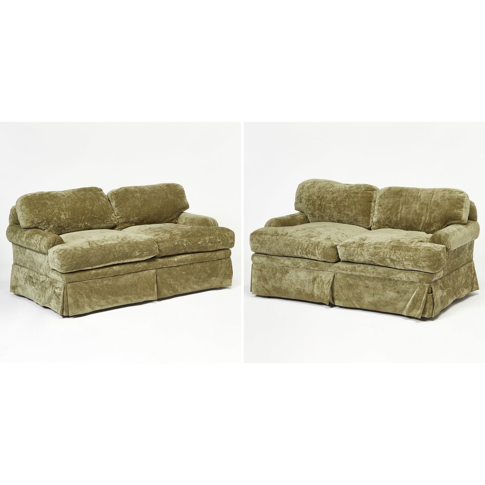 Pair of Green Upholstered Beckenstein Settees (1 of 5)