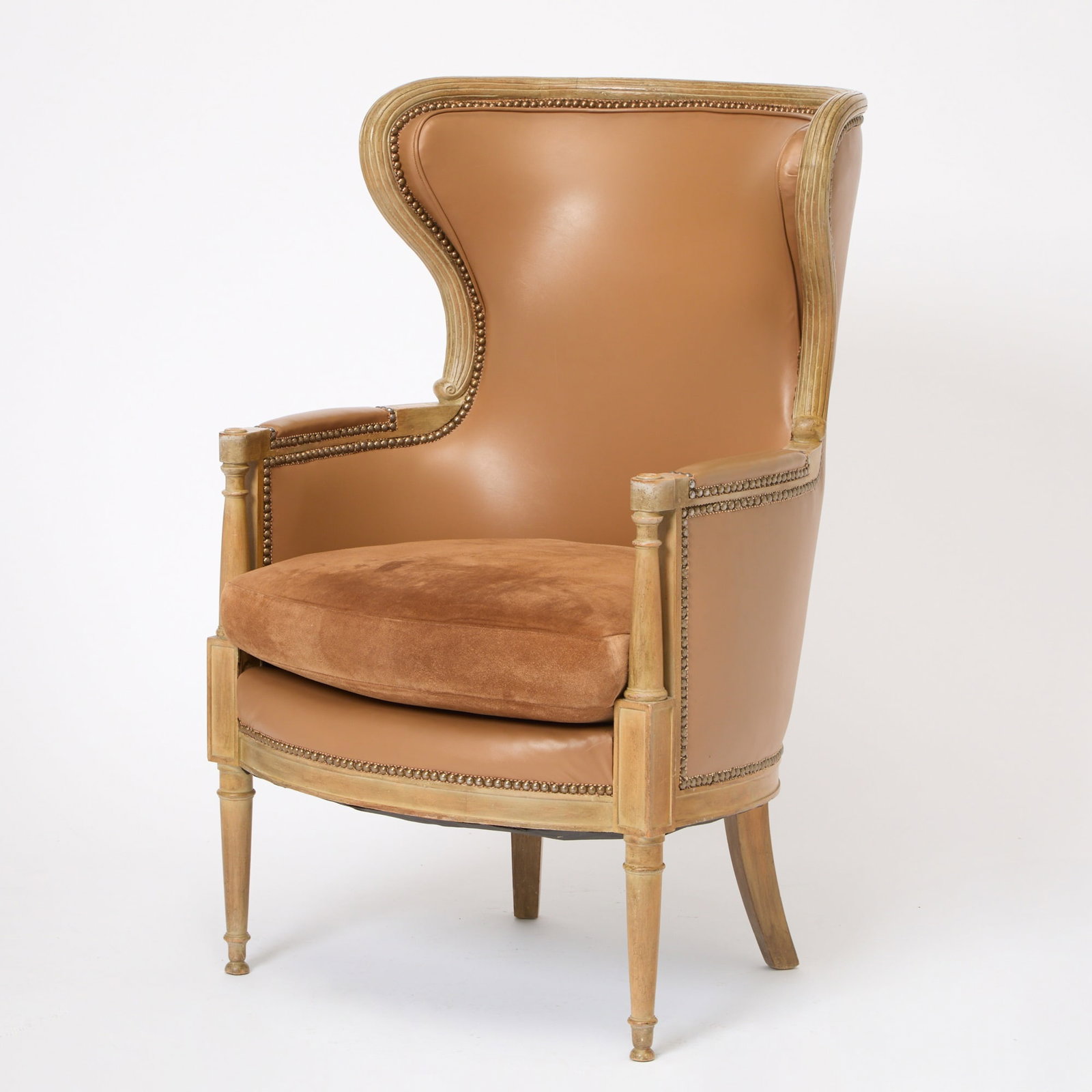 Restauration Style Leather Upholstered Wing Chair (1 of 5)