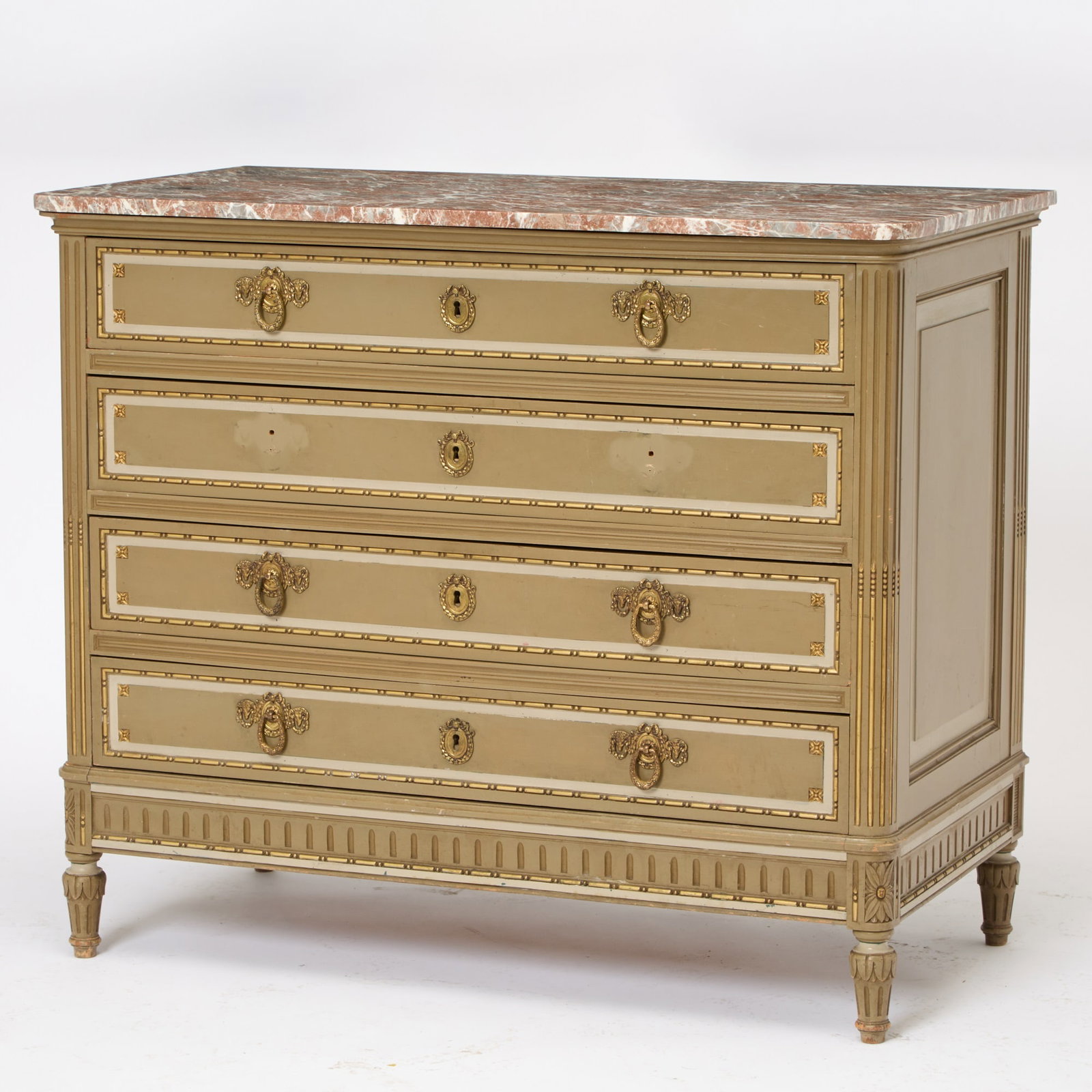 Louis XVI Style Marble Top Painted Commode (1 of 7)